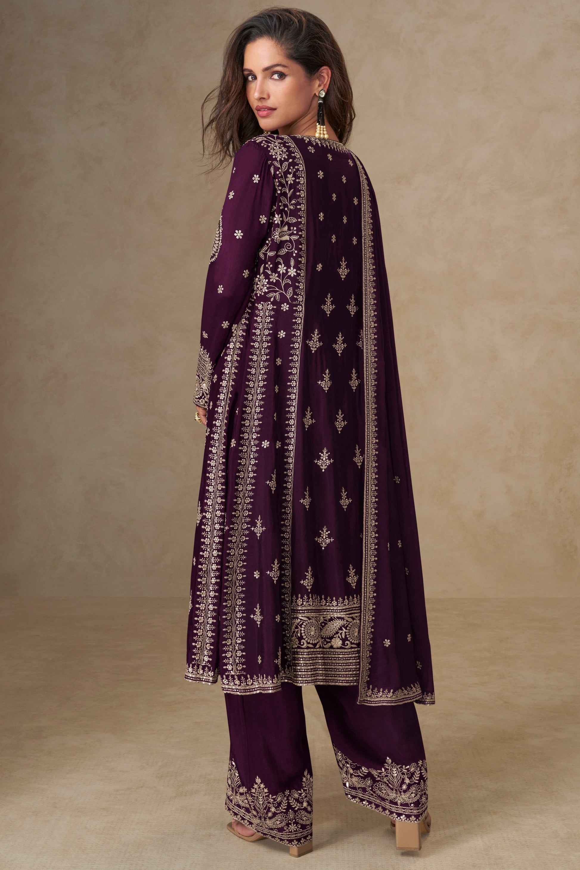 Purple Readymade Embroidered Chinon A-line Suit-SS751_3_SareeButa.com
