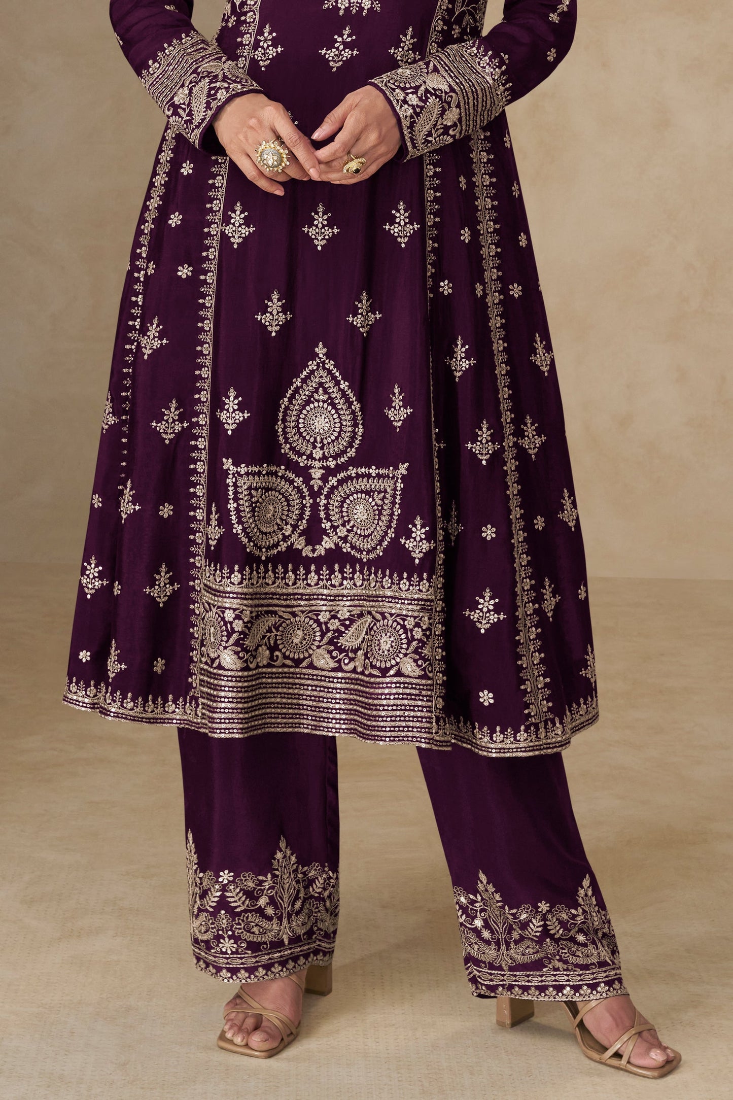 Purple Readymade Embroidered Chinon A-line Suit-SS751_4_SareeButa.com