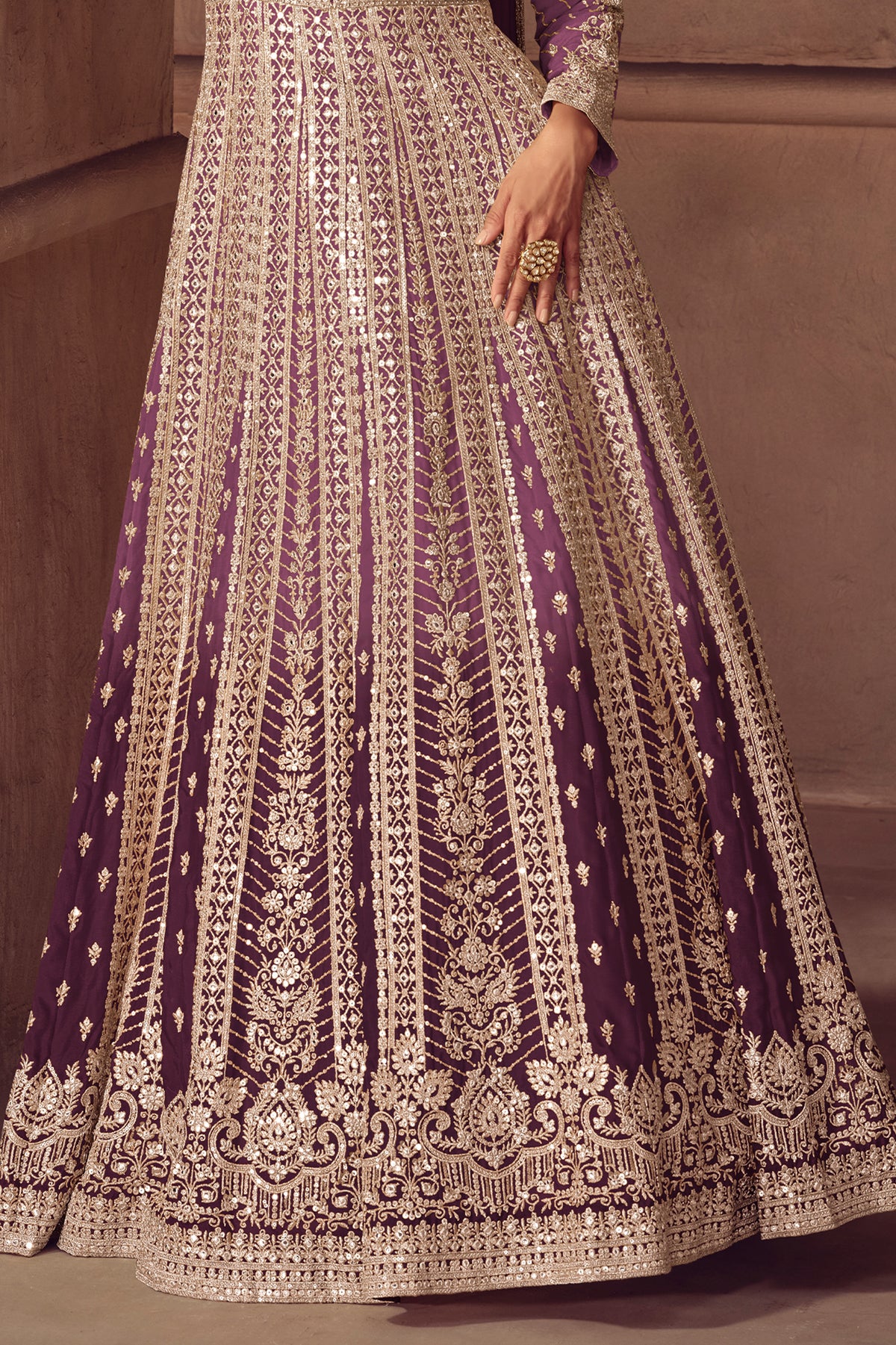 Purple Readymade Embroidered Chinon Gown with Dupatta-SAR13540_4_SareeButa.com