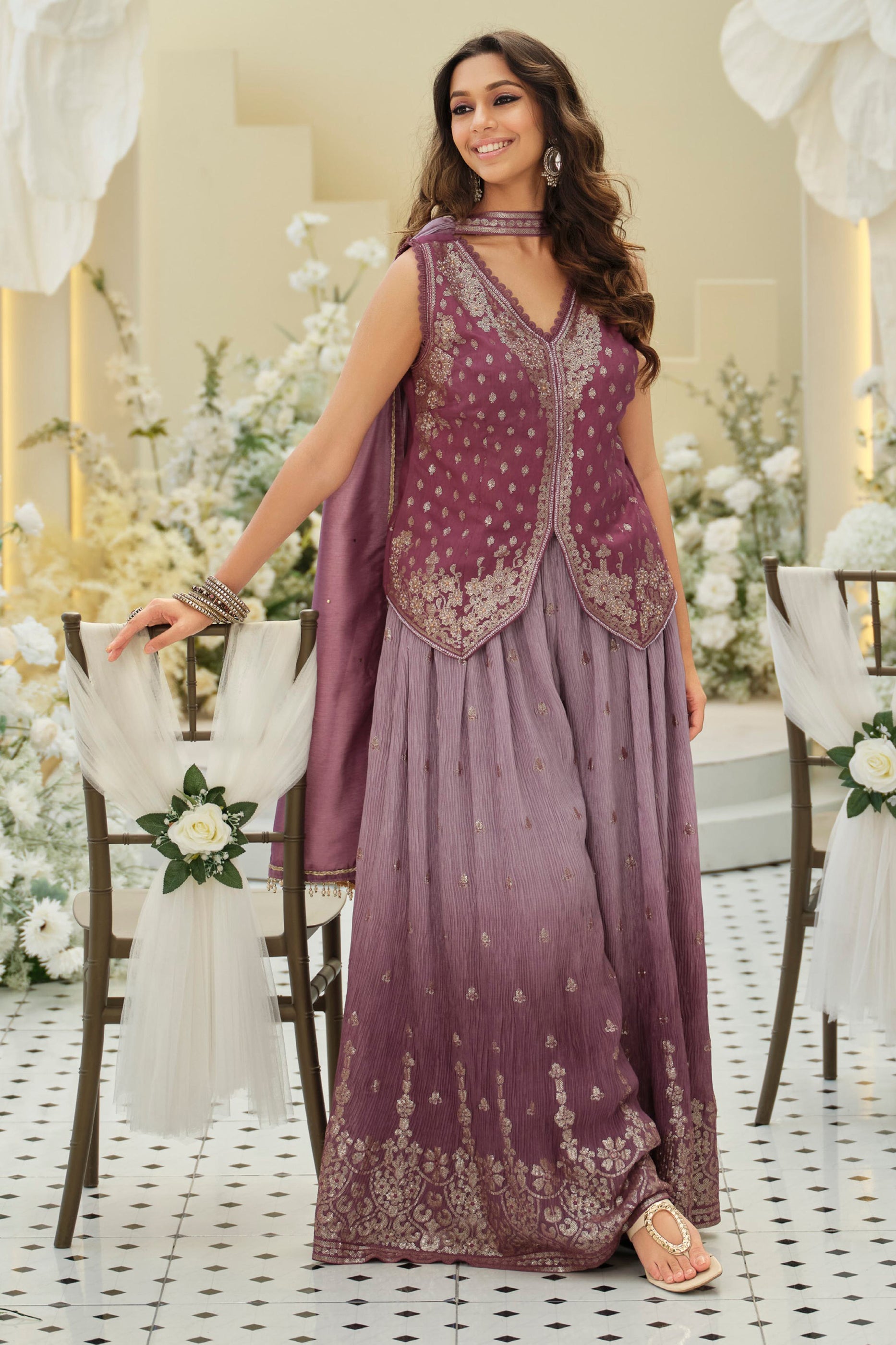 Purple Readymade Embroidered Chinon Palazzo Set-SAR12130_3_SareeButa.com