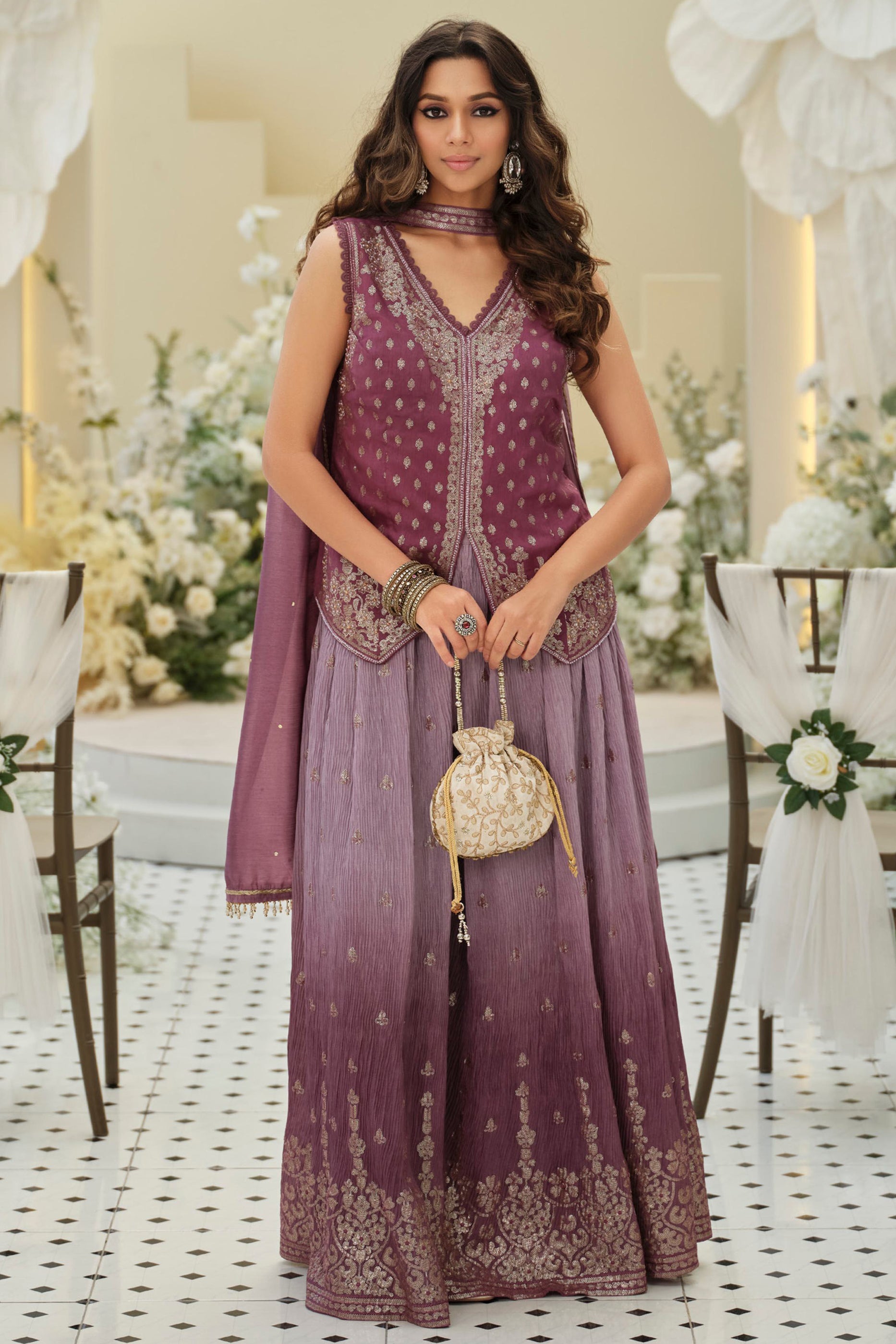 Purple Readymade Embroidered Chinon Palazzo Set-SAR12130_4_SareeButa.com