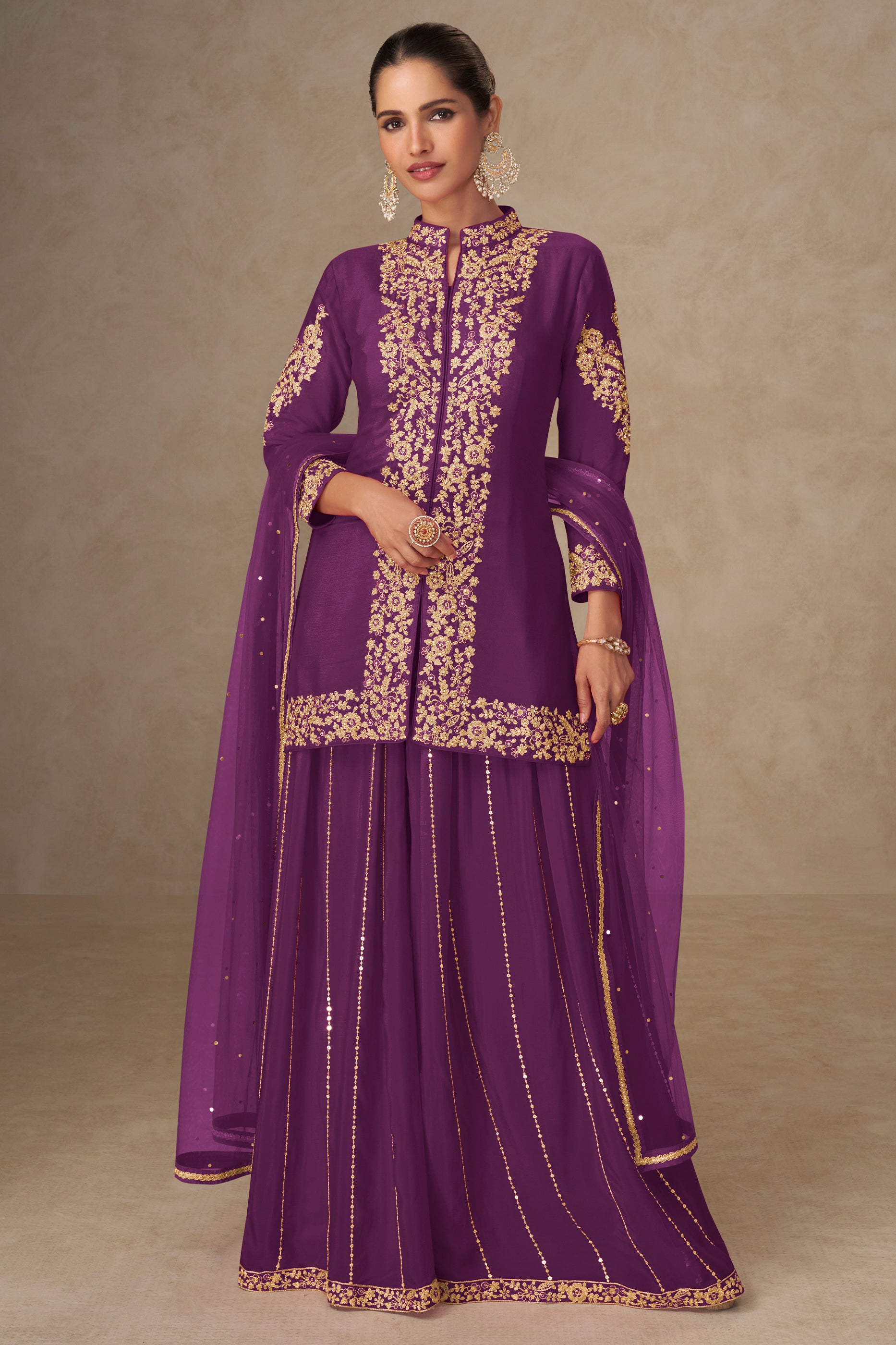 Purple Readymade Embroidered Chinon Palazzo Suit-SAR12498_1_SareeButa.com