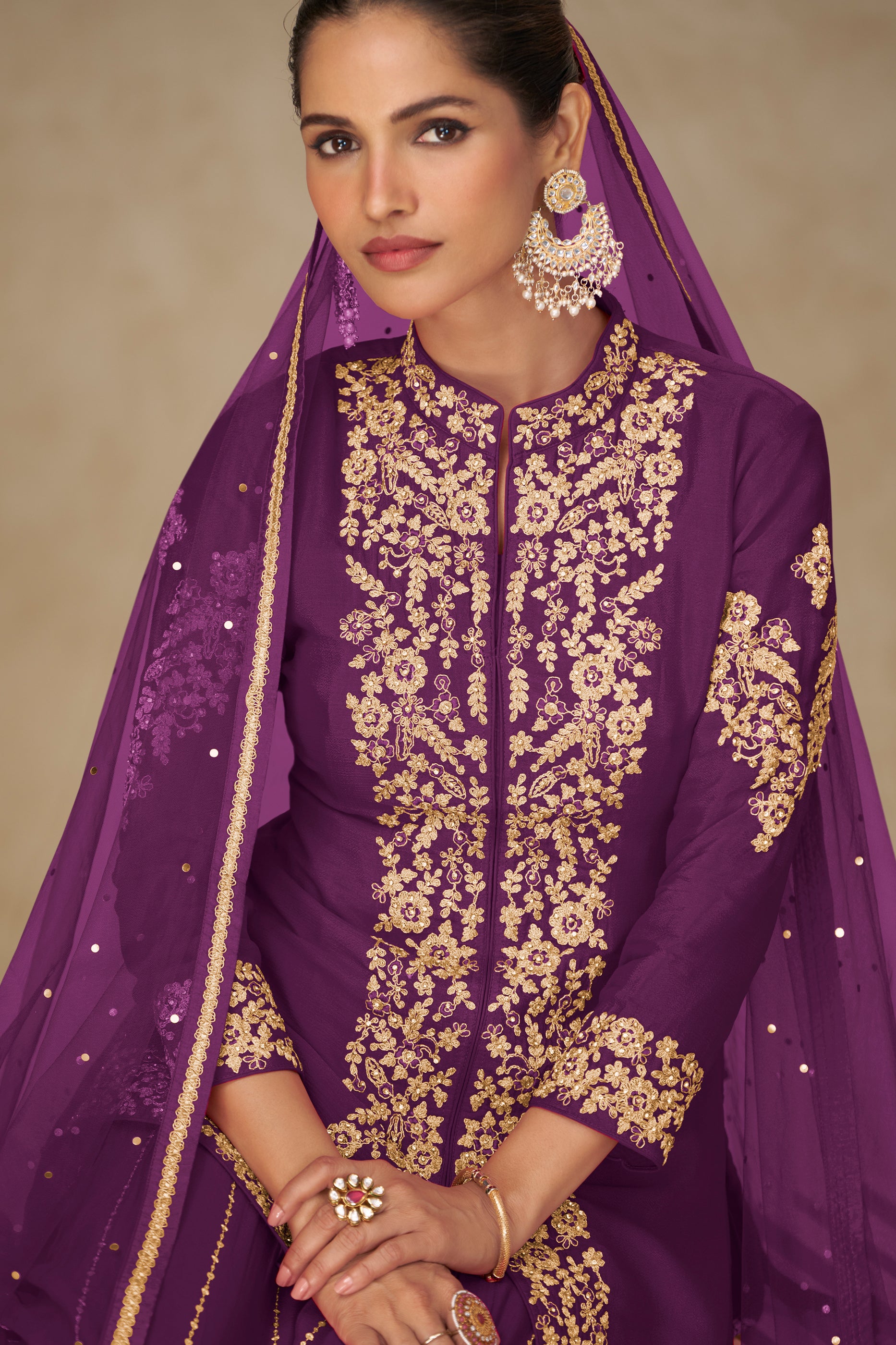 Purple Readymade Embroidered Chinon Palazzo Suit-SAR12498_2_SareeButa.com