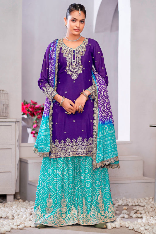 Purple Readymade Embroidered Chinon Palazzo Suit-SS725_1_SareeButa.com