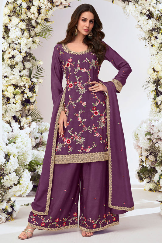Purple Readymade Embroidered Chinon Palazzo Suit-SS780_1_SareeButa.com