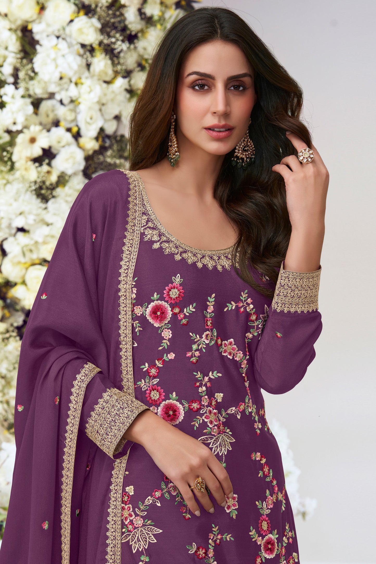 Purple Readymade Embroidered Chinon Palazzo Suit-SS780_2_SareeButa.com