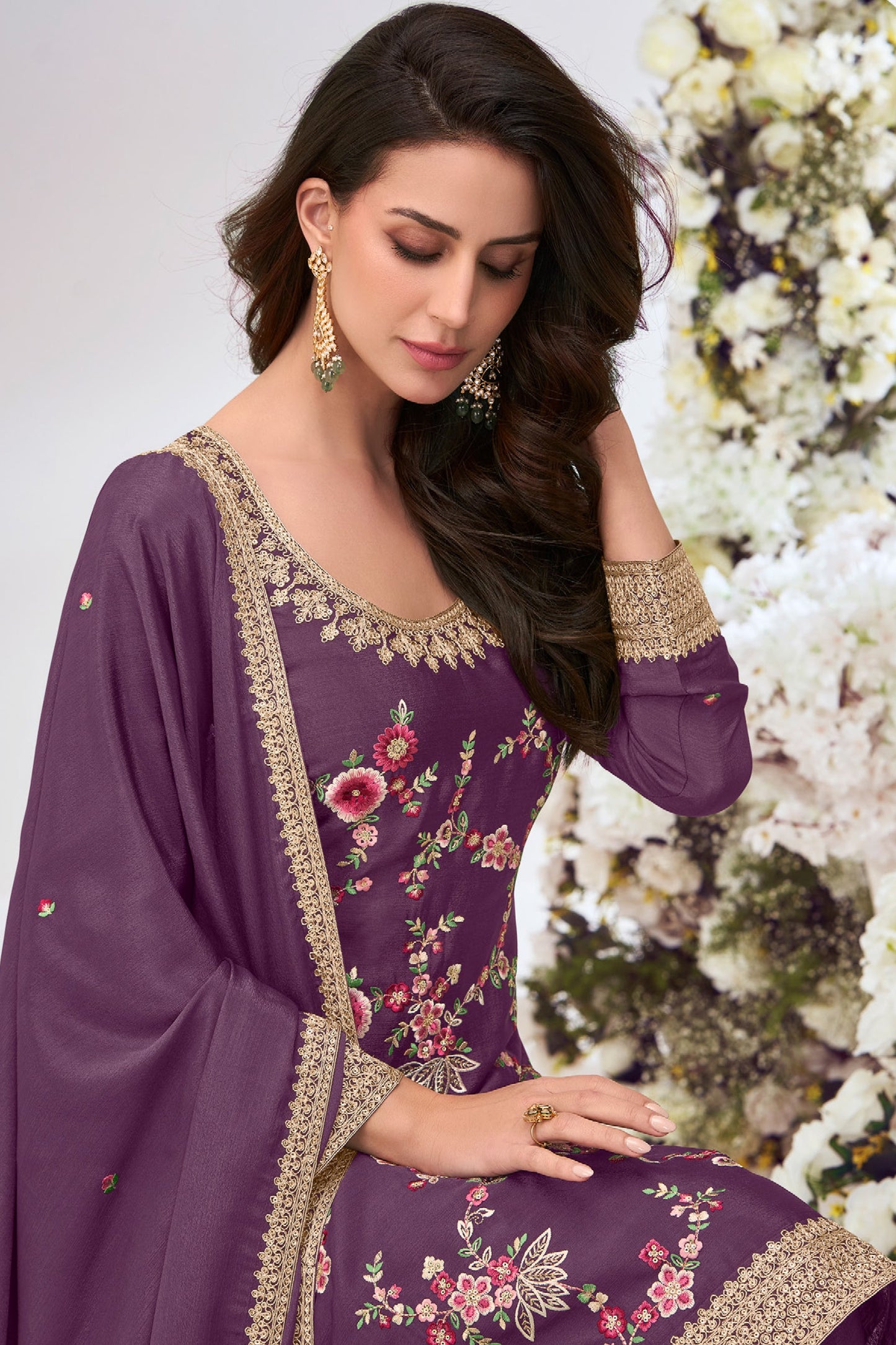 Purple Readymade Embroidered Chinon Palazzo Suit-SS780_3_SareeButa.com