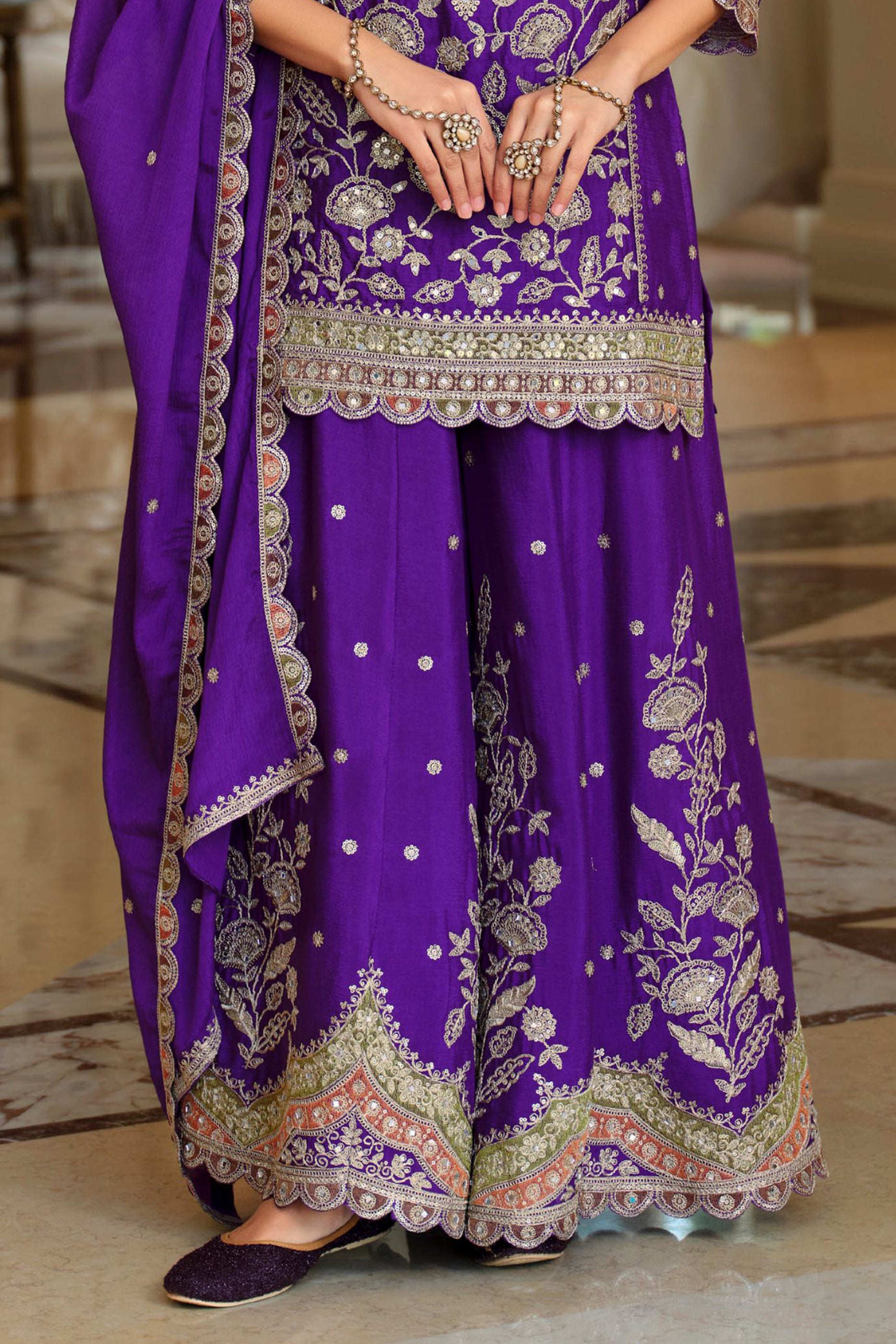 Purple Readymade Embroidered Chinon Sharara Suit-SAR12054_5_SareeButa.com