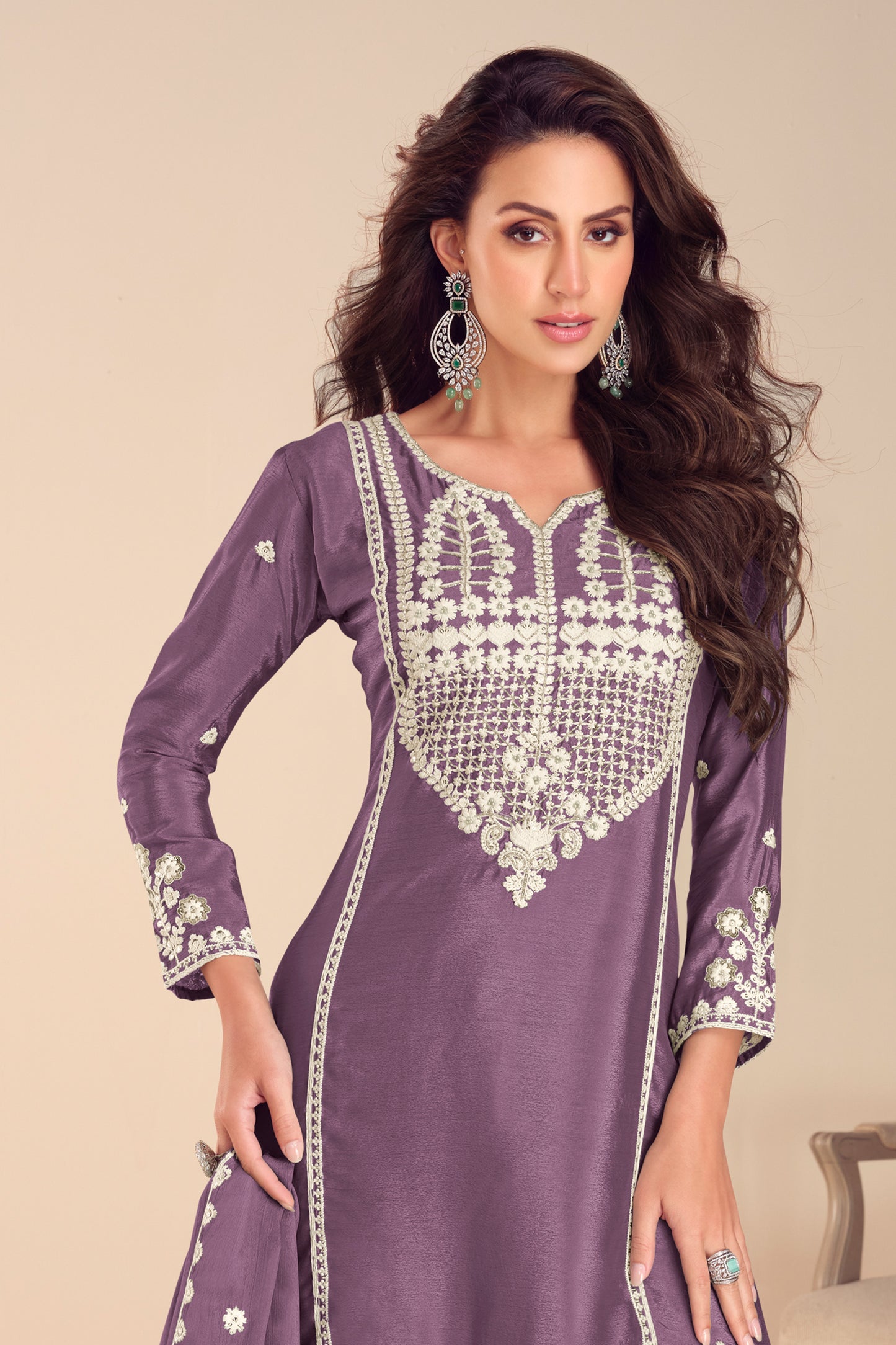 Purple Readymade Embroidered Chinon Sharara Suit-SAR12185_3_SareeButa.com