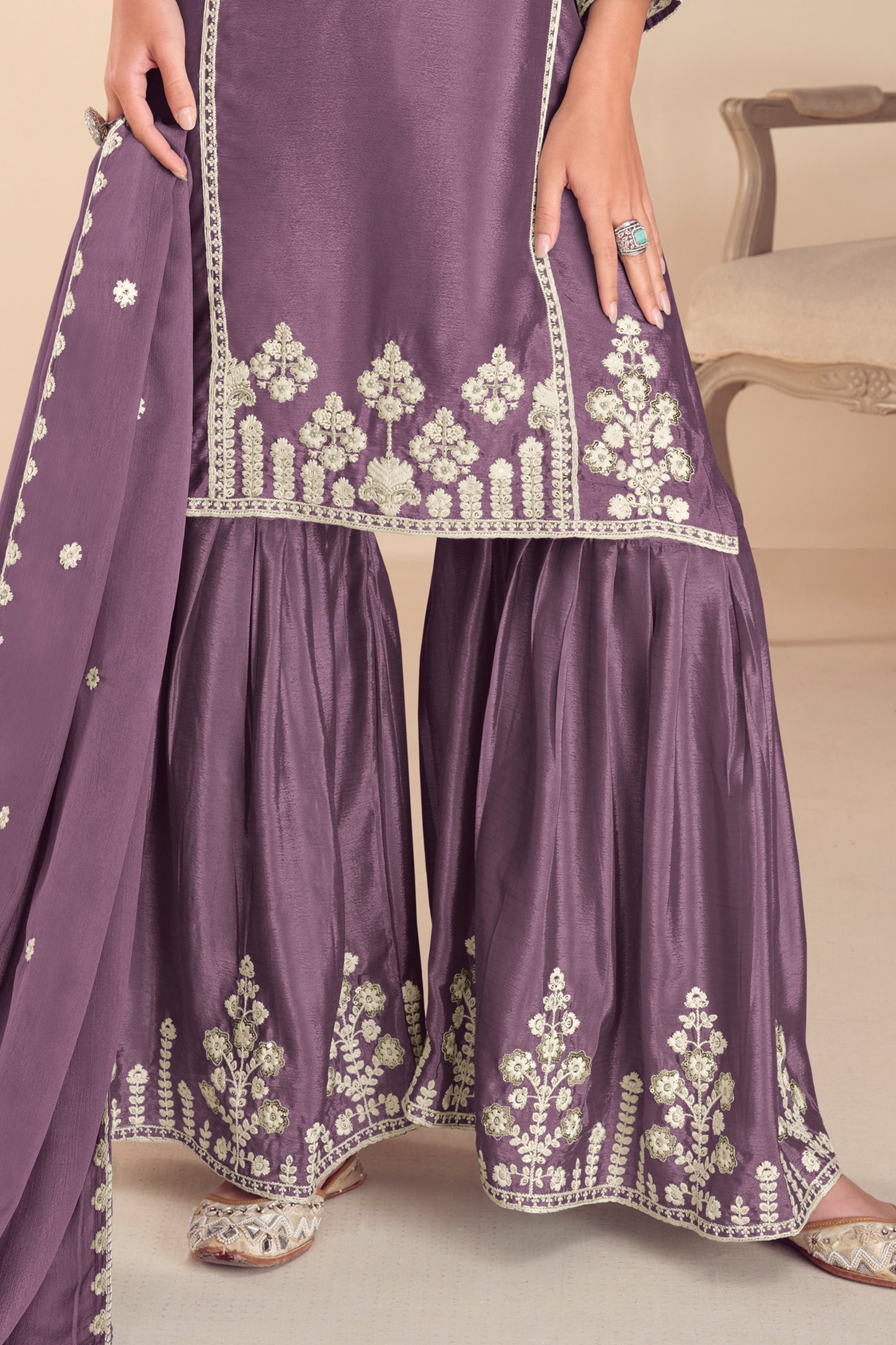 Purple Readymade Embroidered Chinon Sharara Suit-SAR12185_4_SareeButa.com