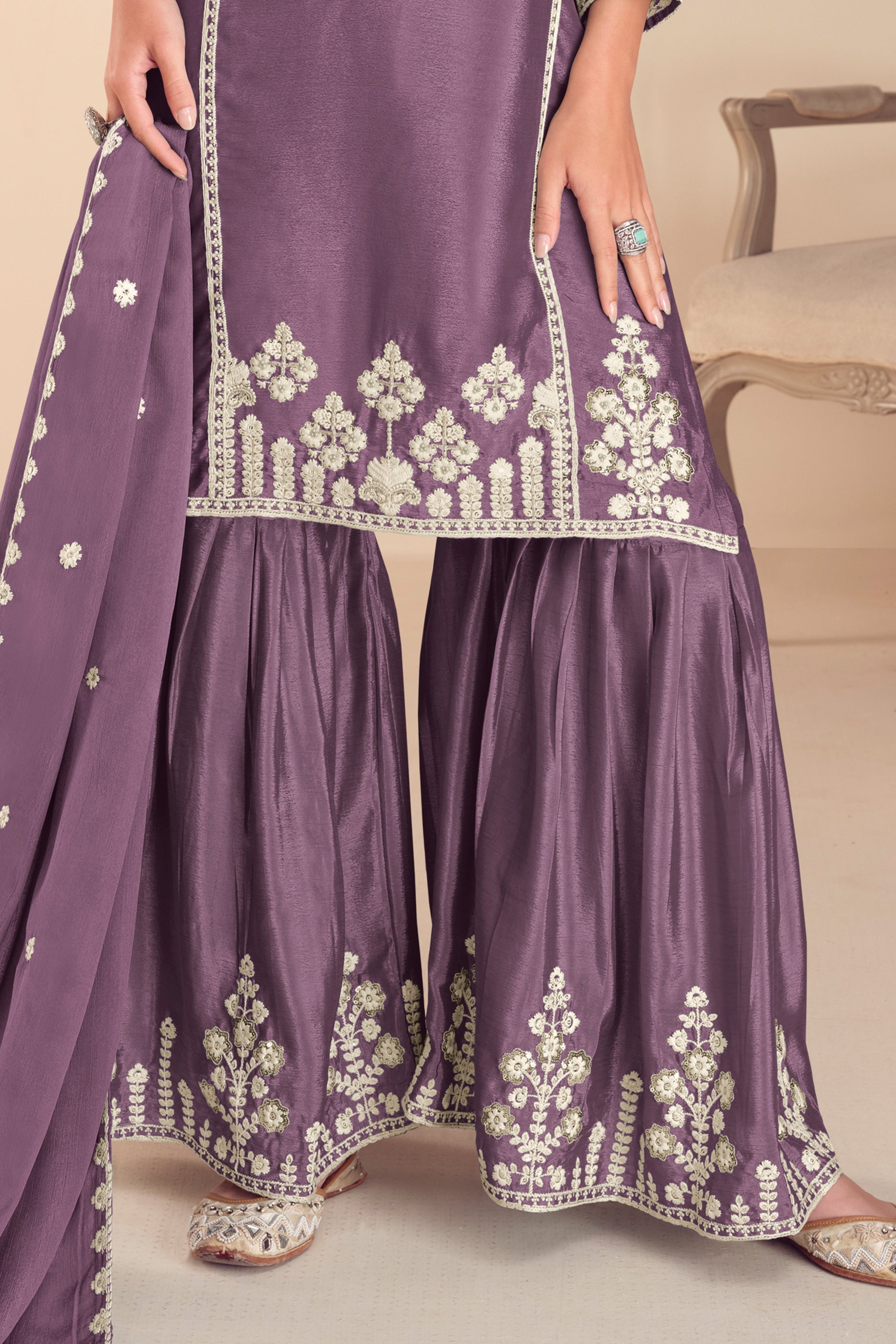 Purple Readymade Embroidered Chinon Sharara Suit-SAR12185_4_SareeButa.com