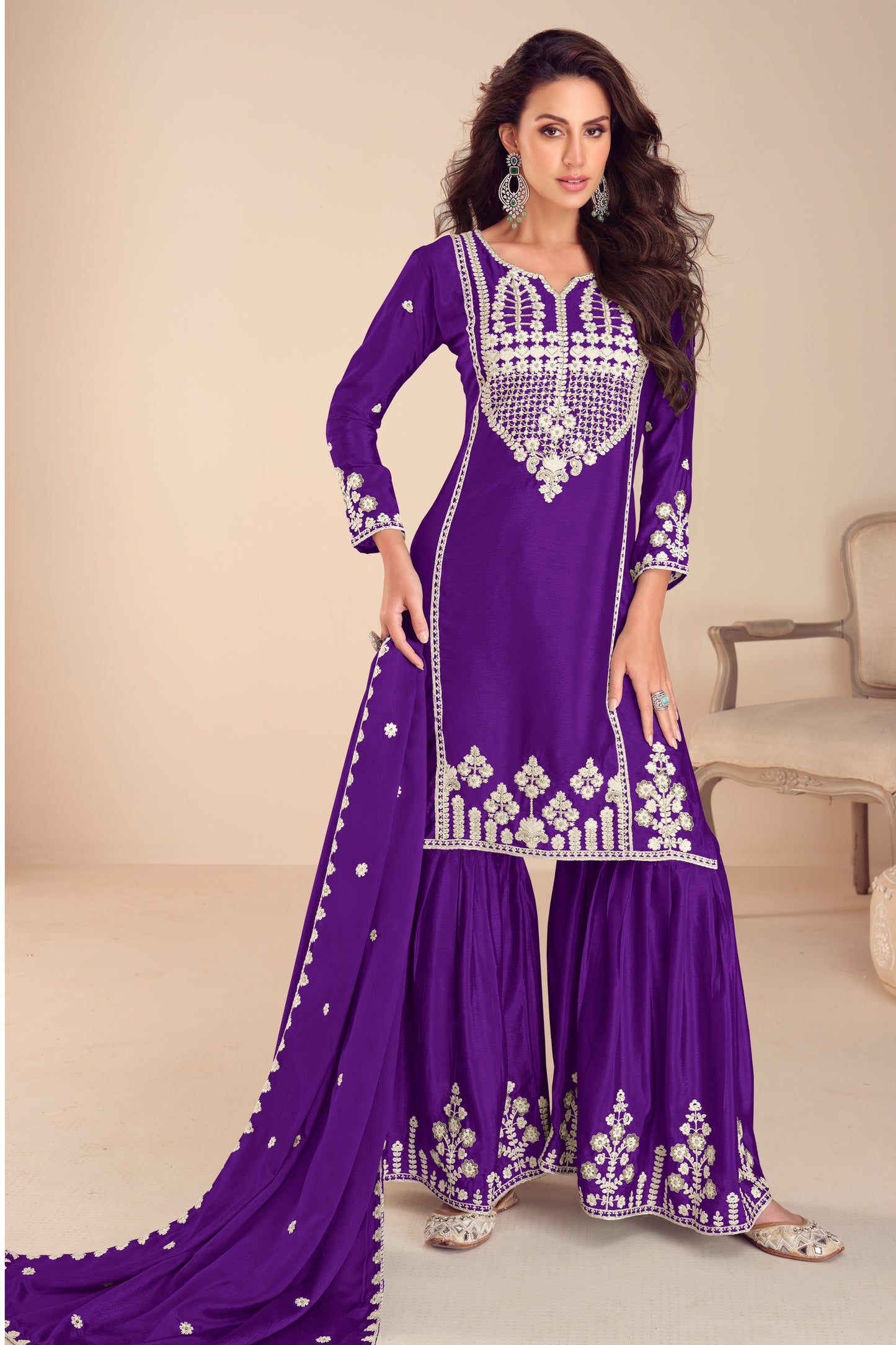 Purple Readymade Embroidered Chinon Sharara Suit-SAR12188_1_SareeButa.com