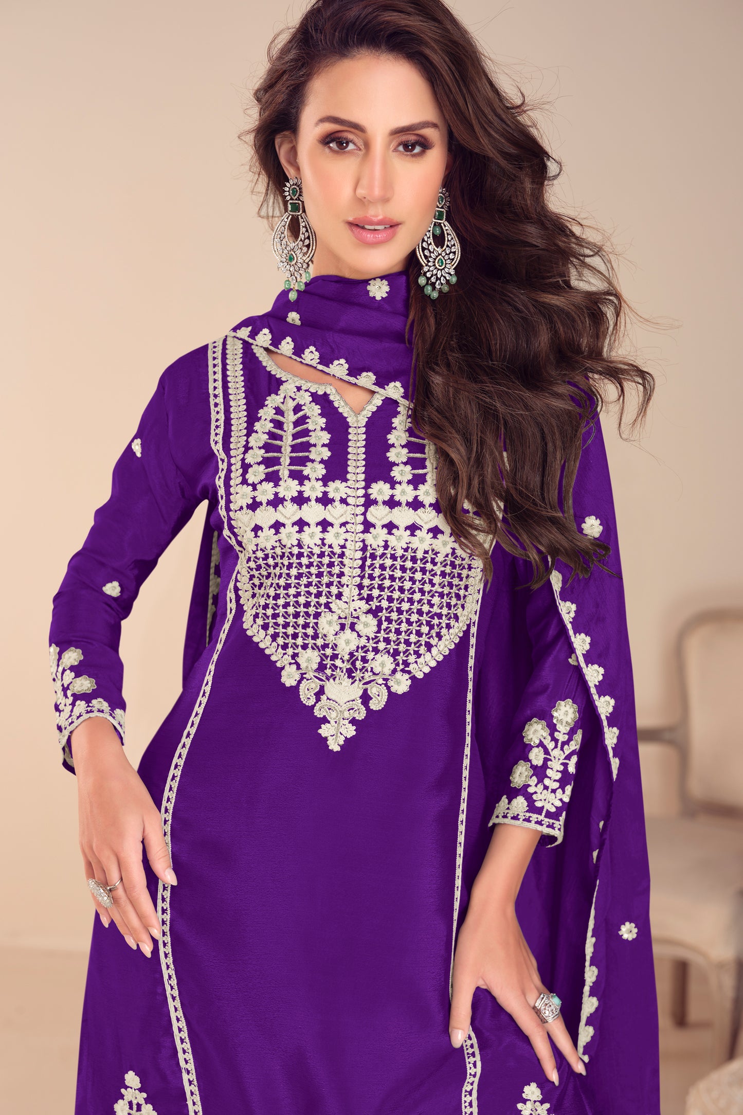 Purple Readymade Embroidered Chinon Sharara Suit-SAR12188_2_SareeButa.com
