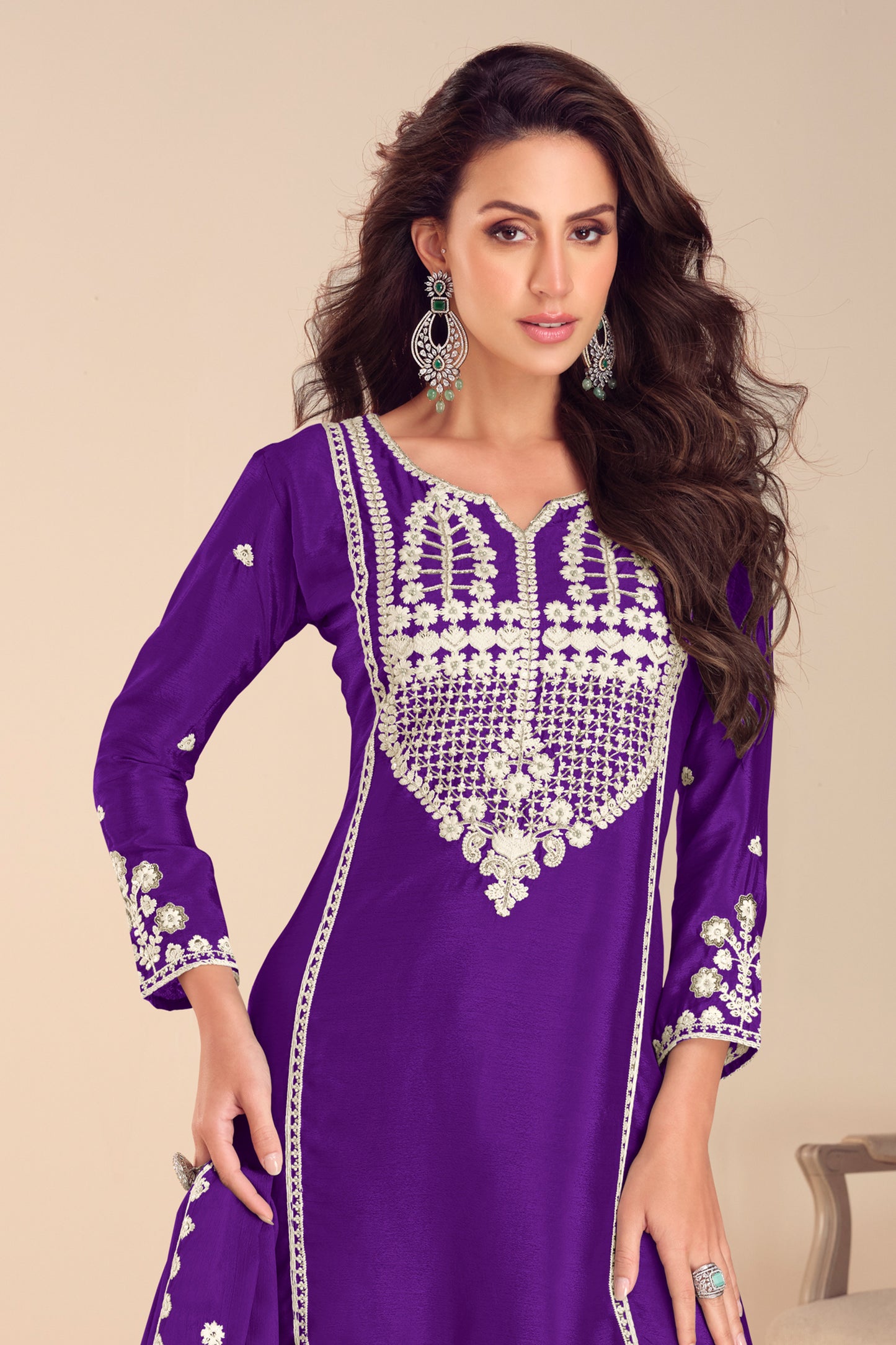 Purple Readymade Embroidered Chinon Sharara Suit-SAR12188_3_SareeButa.com