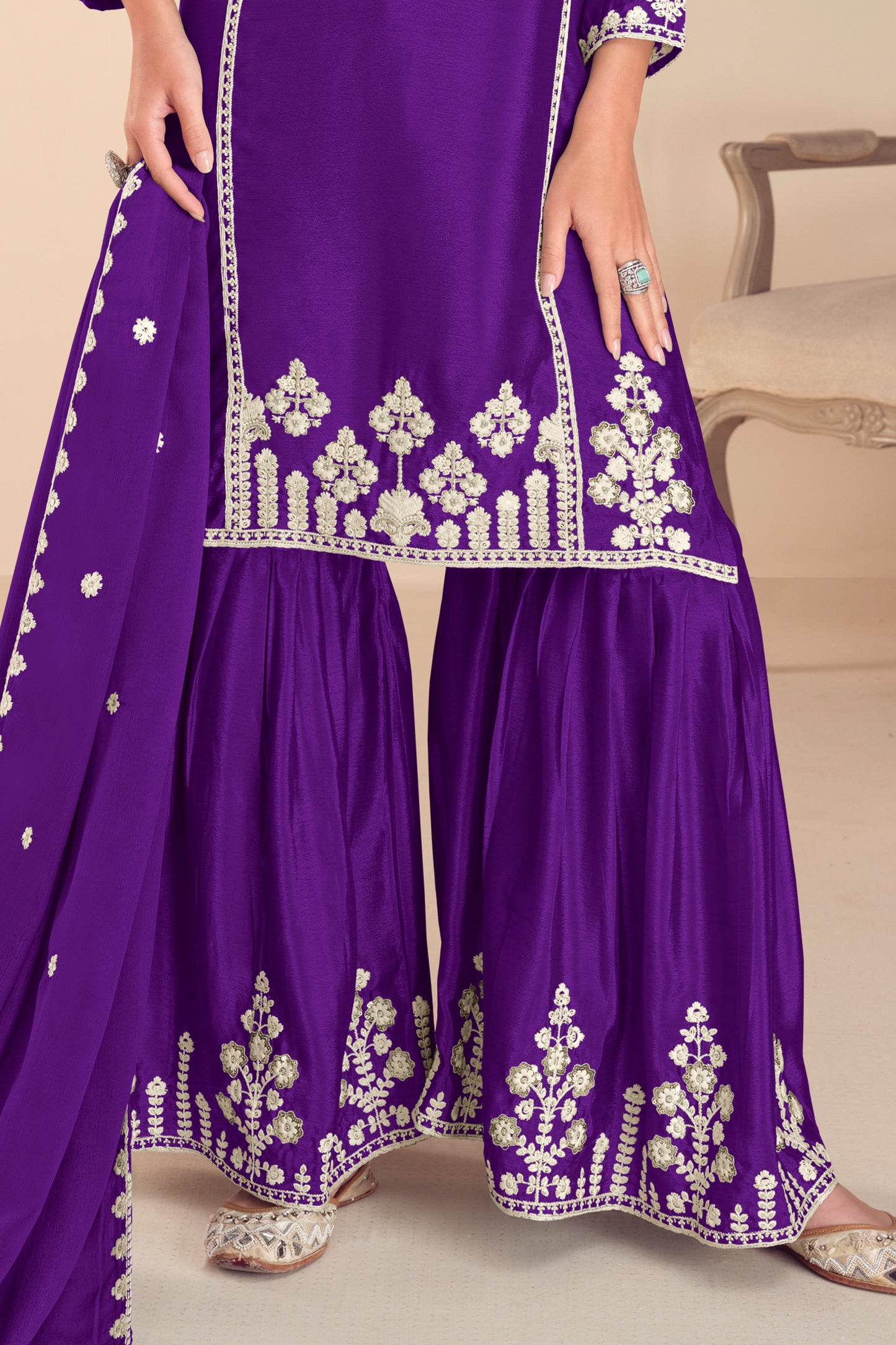 Purple Readymade Embroidered Chinon Sharara Suit-SAR12188_4_SareeButa.com