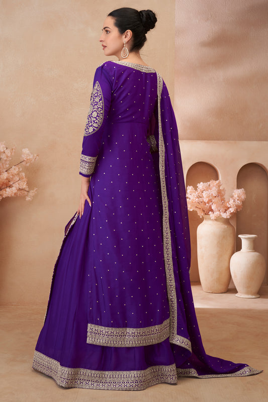 Purple Readymade Embroidered Chinon Silk Skirt Suit-SAR12180_2_SareeButa.com