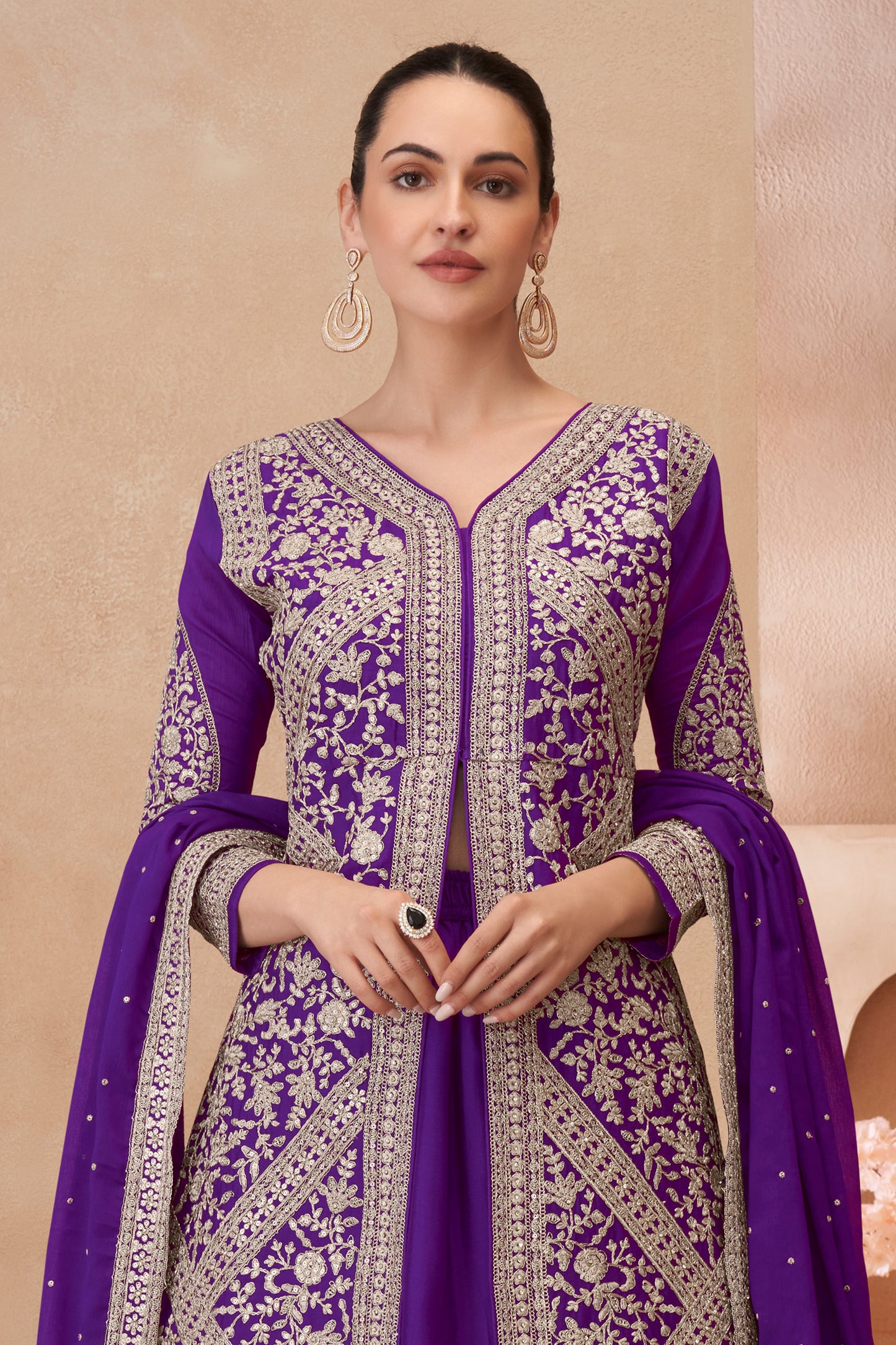 Purple Readymade Embroidered Chinon Silk Skirt Suit-SAR12180_3_SareeButa.com
