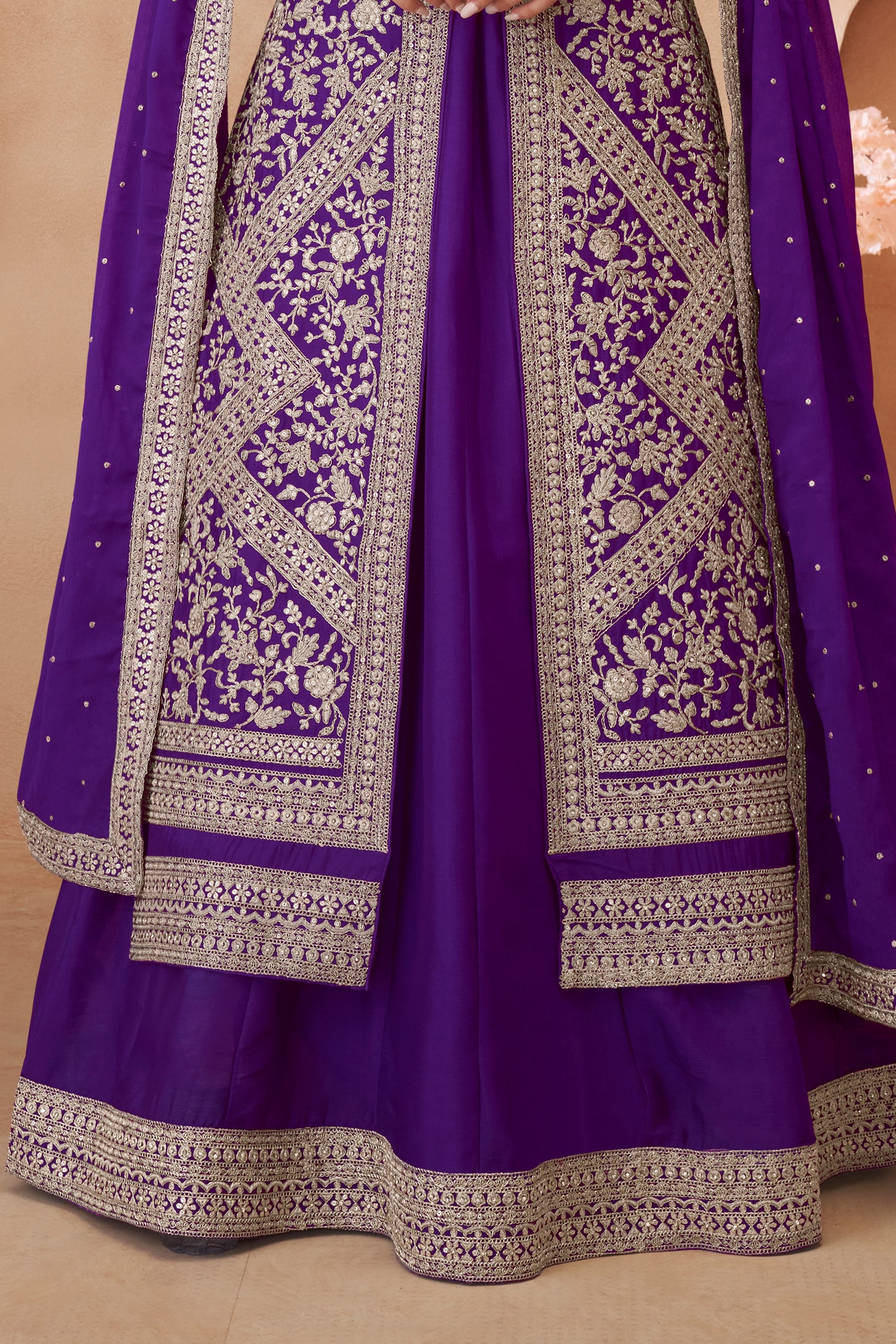 Purple Readymade Embroidered Chinon Silk Skirt Suit-SAR12180_4_SareeButa.com