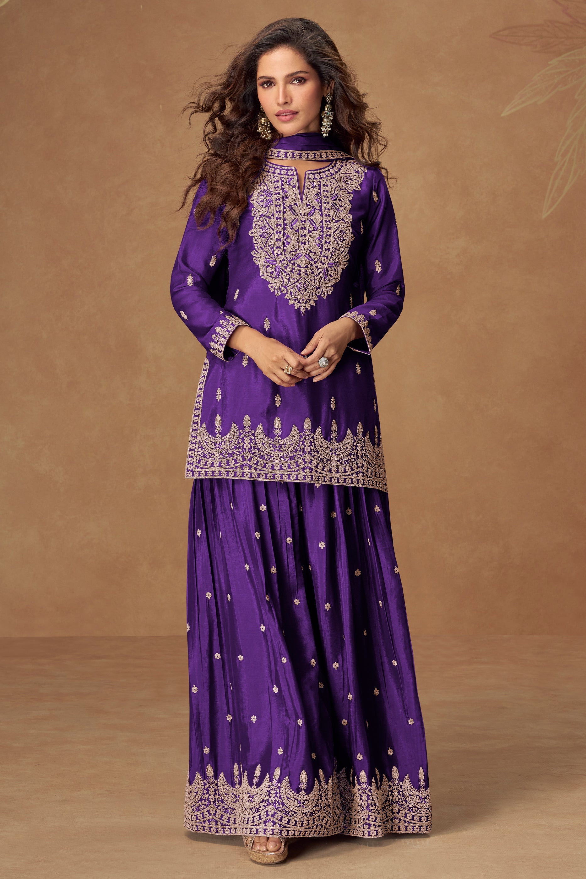 Purple Readymade Embroidered Chinon Silk Suit-SAR10508_1_SareeButa.com