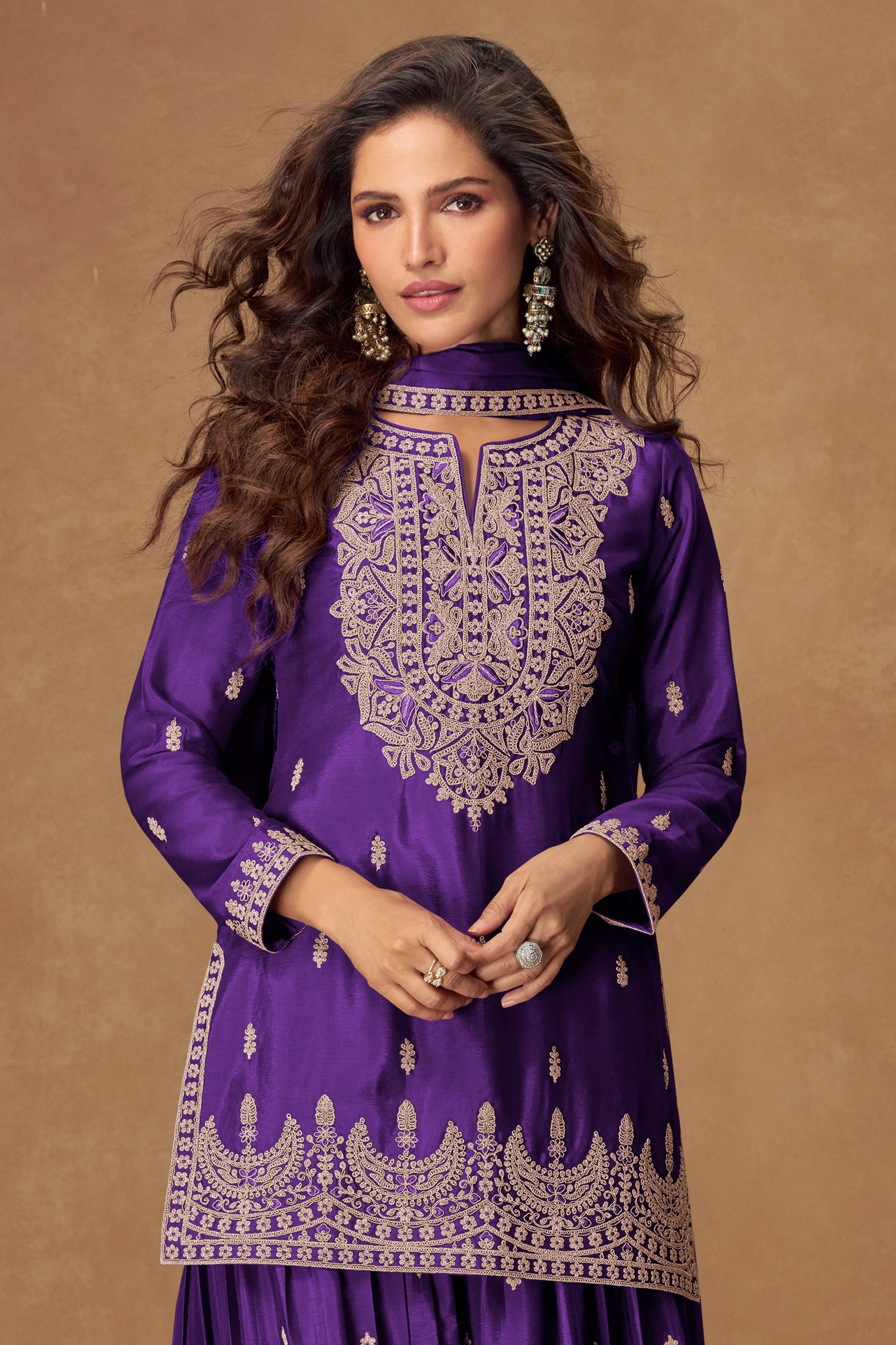 Purple Readymade Embroidered Chinon Silk Suit-SAR10508_3_SareeButa.com