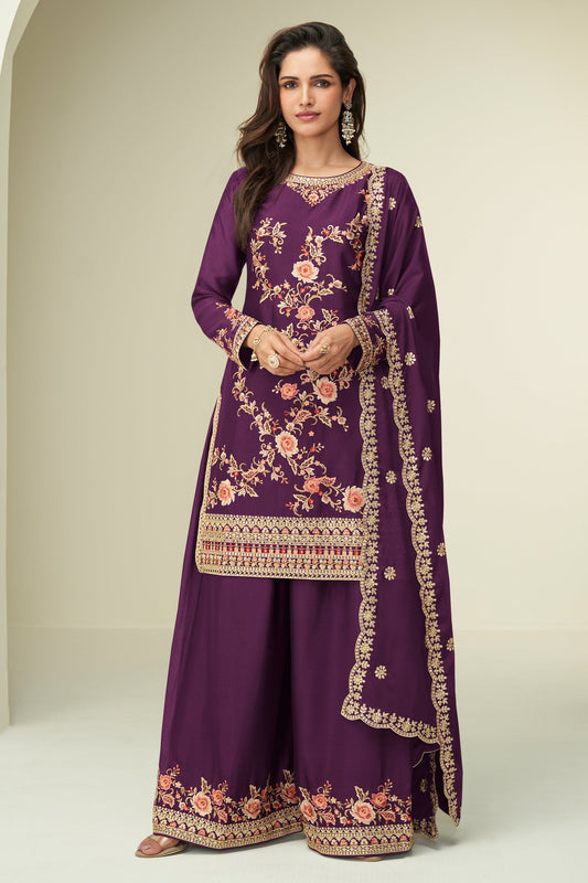 Purple Readymade Embroidered Chinon Silk Suit-SAR10524_1_SareeButa.com