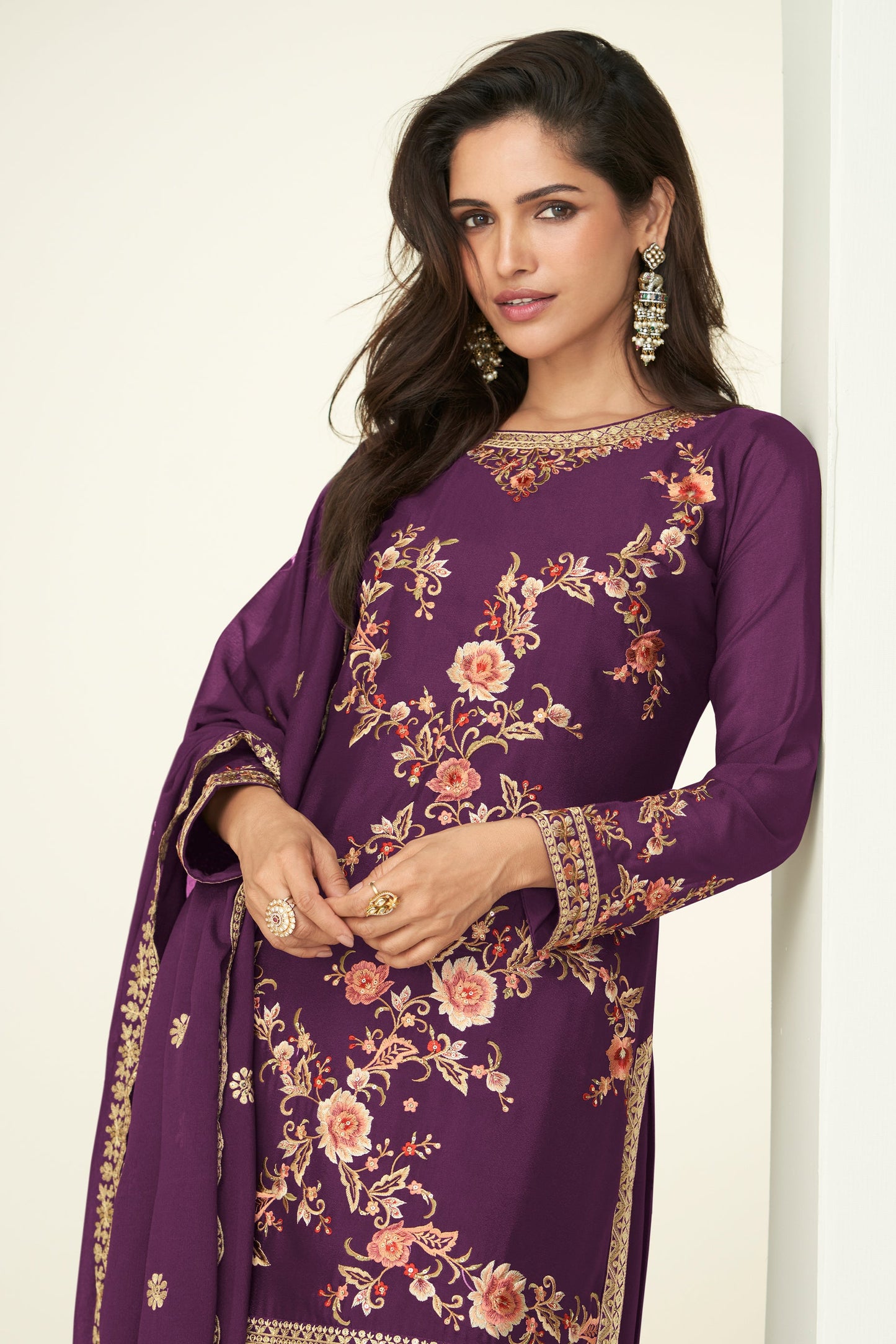 Purple Readymade Embroidered Chinon Silk Suit-SAR10524_2_SareeButa.com