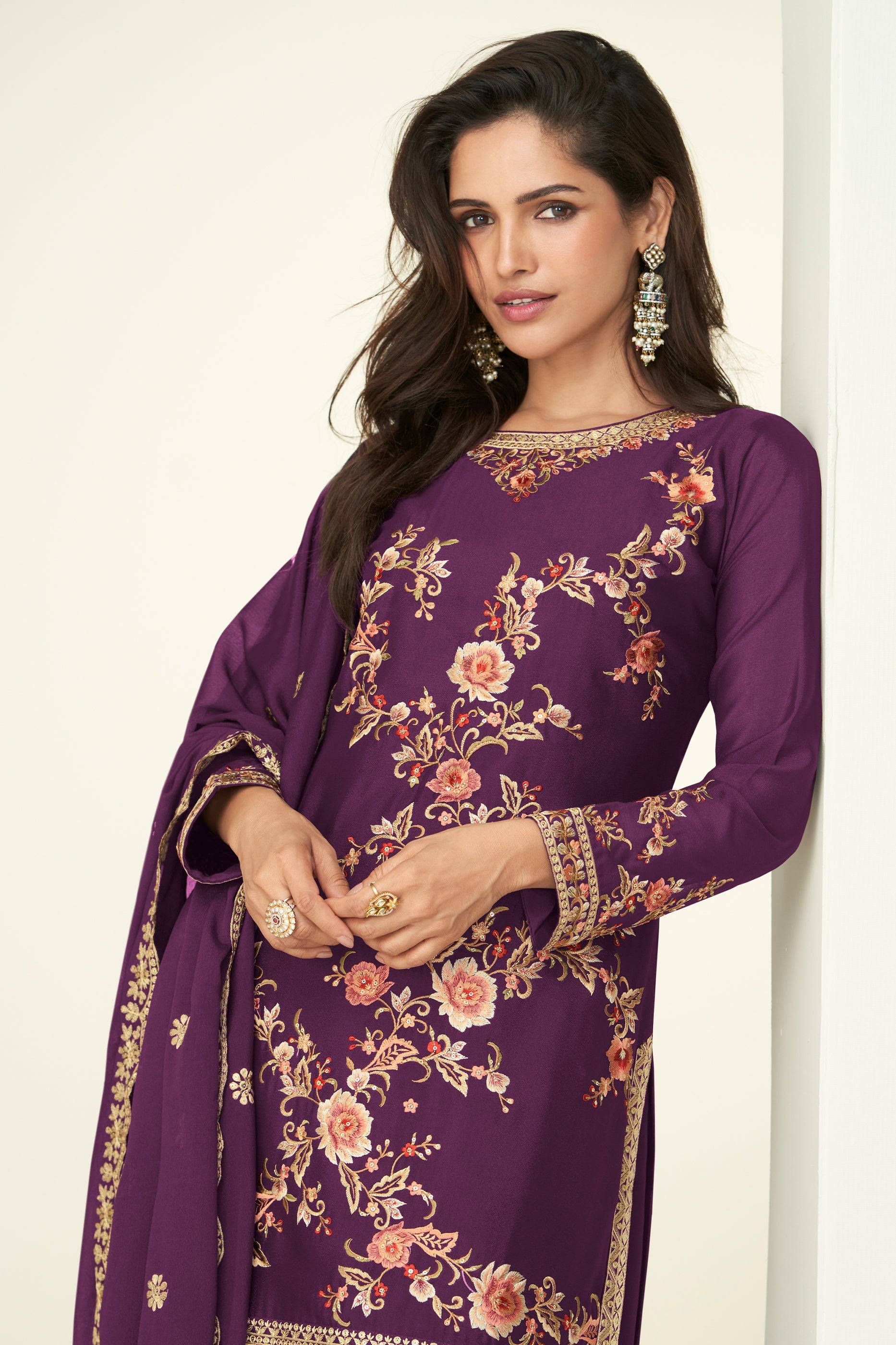Purple Readymade Embroidered Chinon Silk Suit-SAR10524_2_SareeButa.com