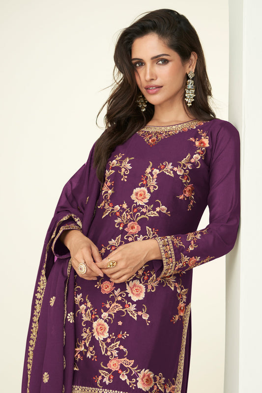 Purple Readymade Embroidered Chinon Silk Suit-SAR10524_2_SareeButa.com