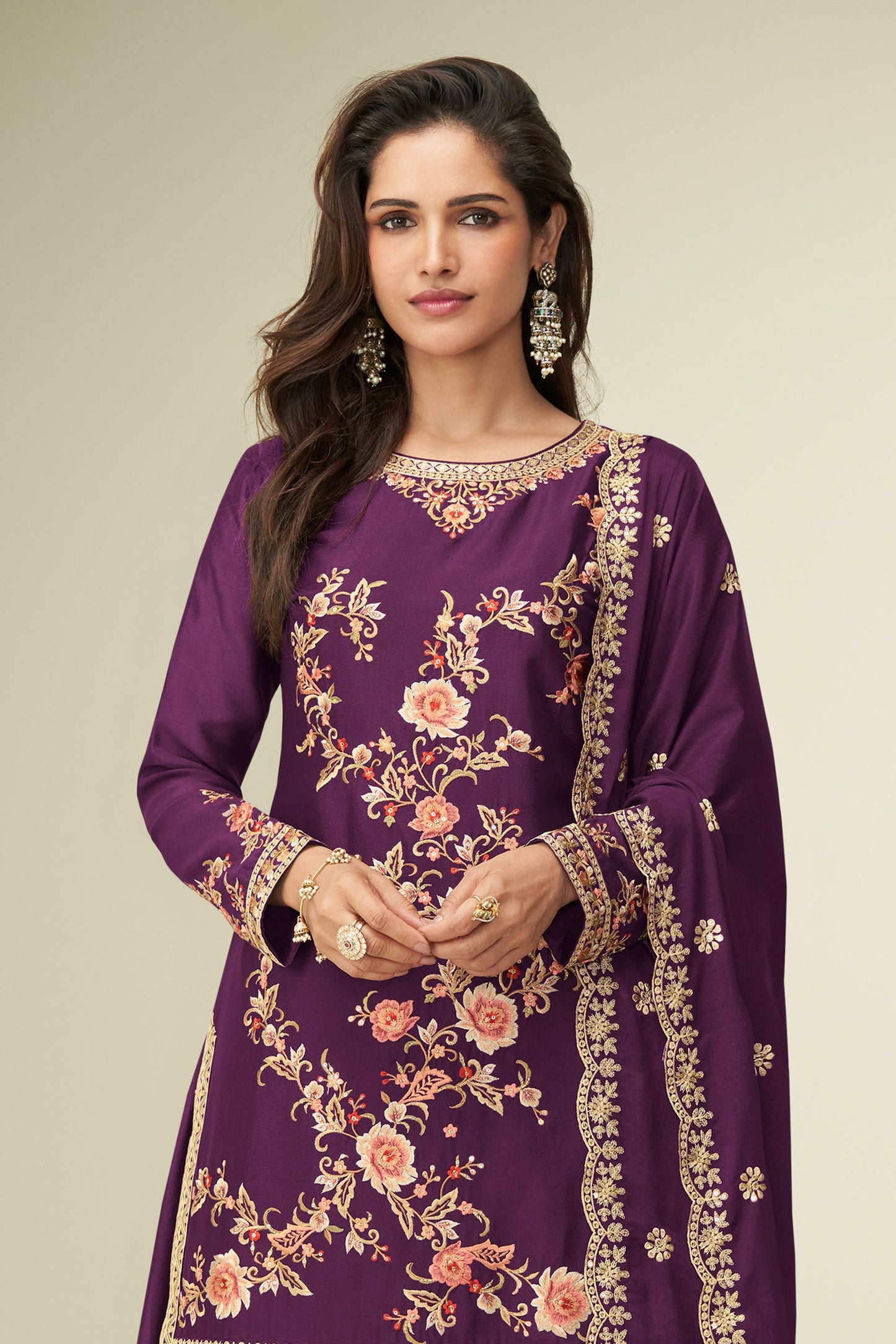 Purple Readymade Embroidered Chinon Silk Suit-SAR10524_3_SareeButa.com