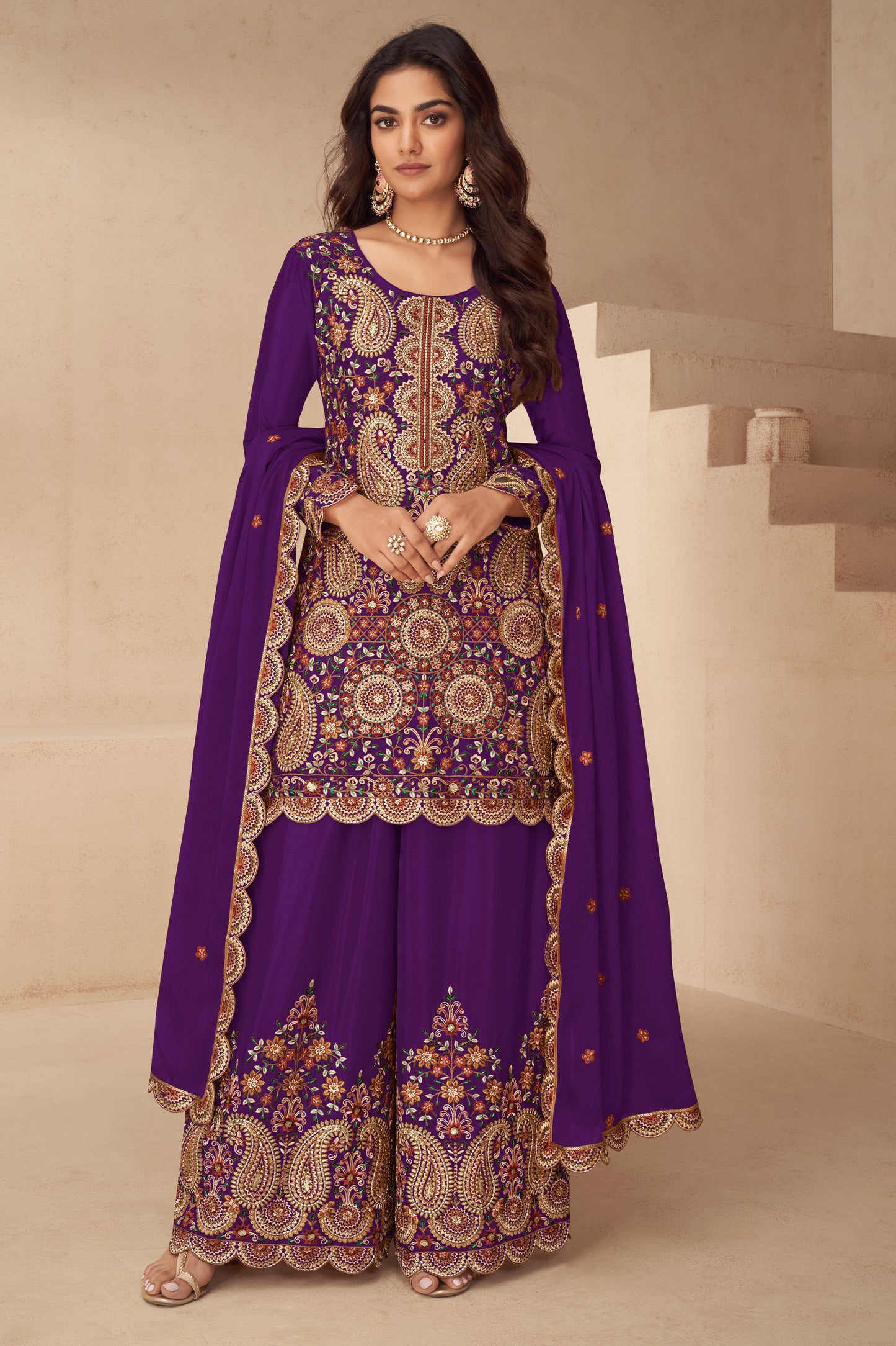 Purple Readymade Embroidered Chinon Suit-SAR10499_1_SareeButa.com