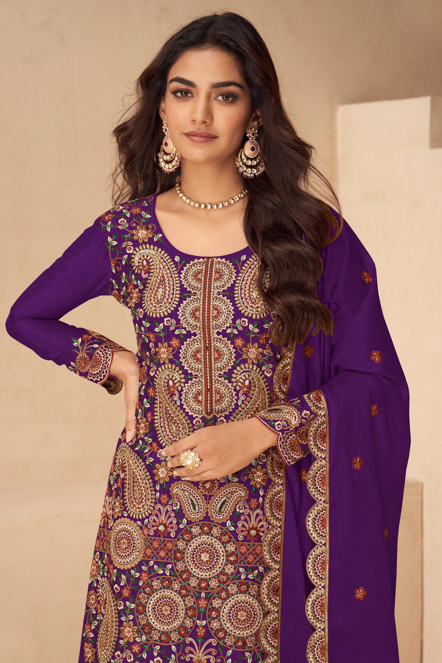 Purple Readymade Embroidered Chinon Suit-SAR10499_2_SareeButa.com
