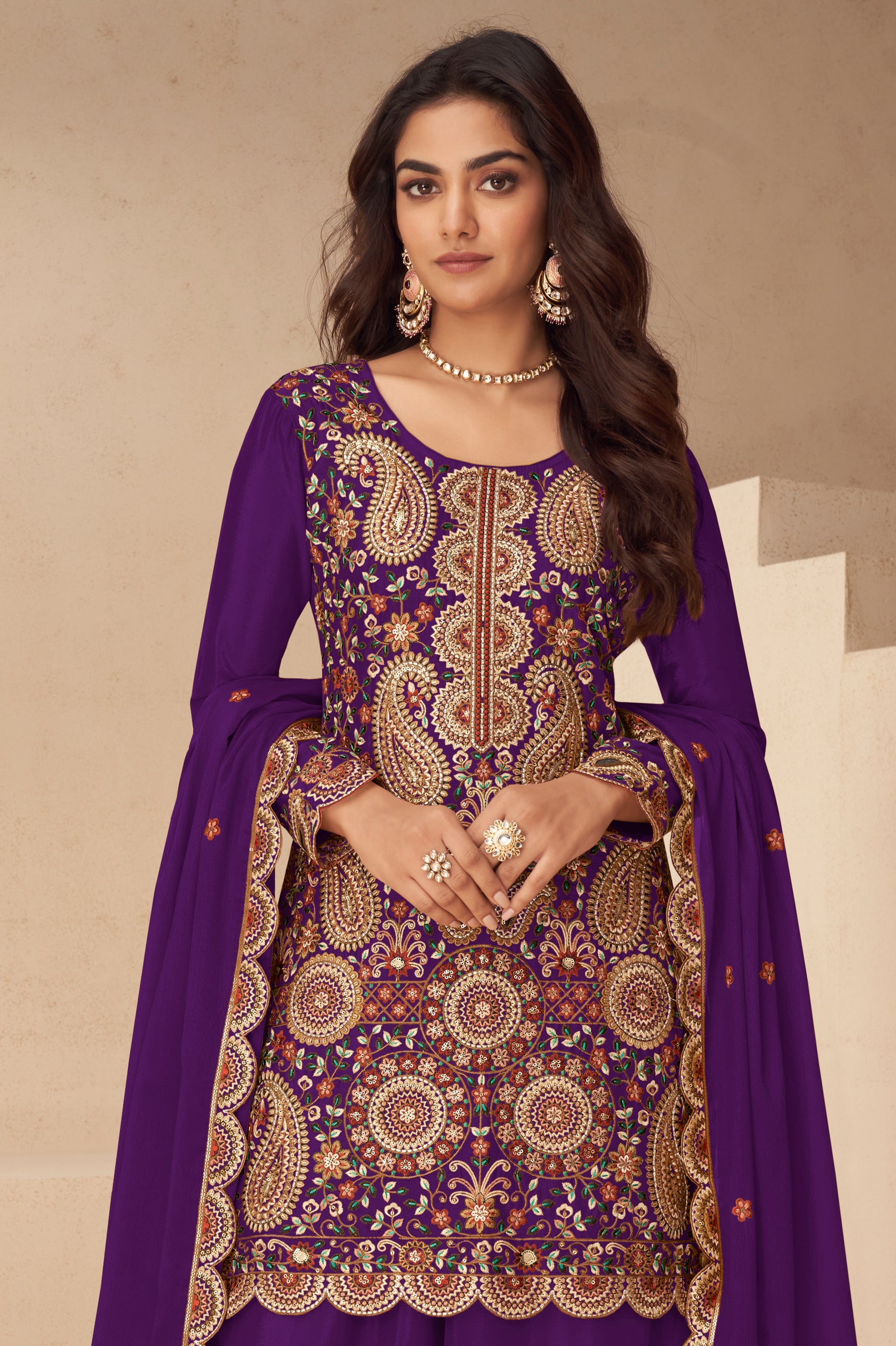 Purple Readymade Embroidered Chinon Suit-SAR10499_3_SareeButa.com