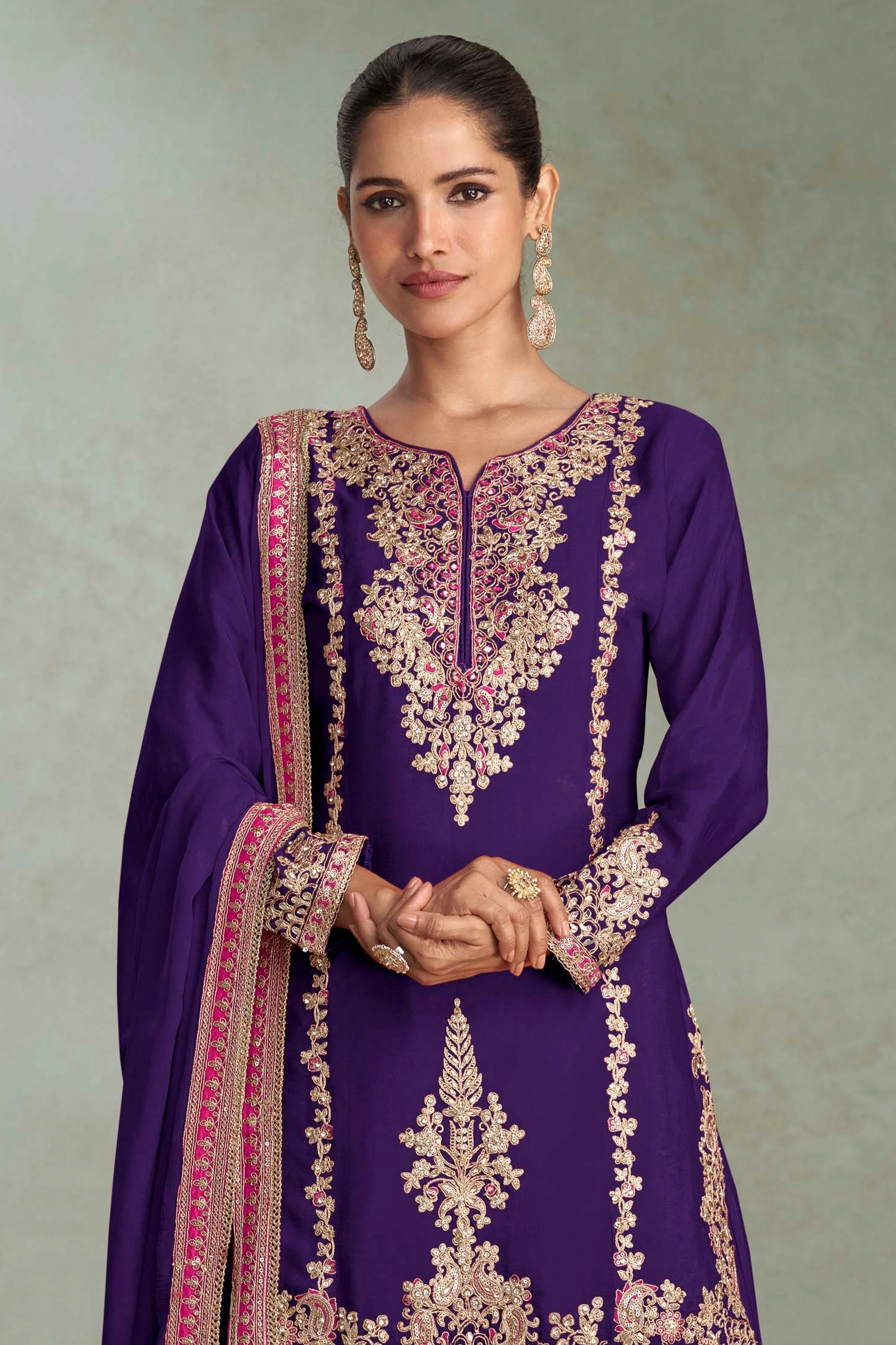 Purple Readymade Embroidered Chinon Suit-SAR10643_3_SareeButa.com