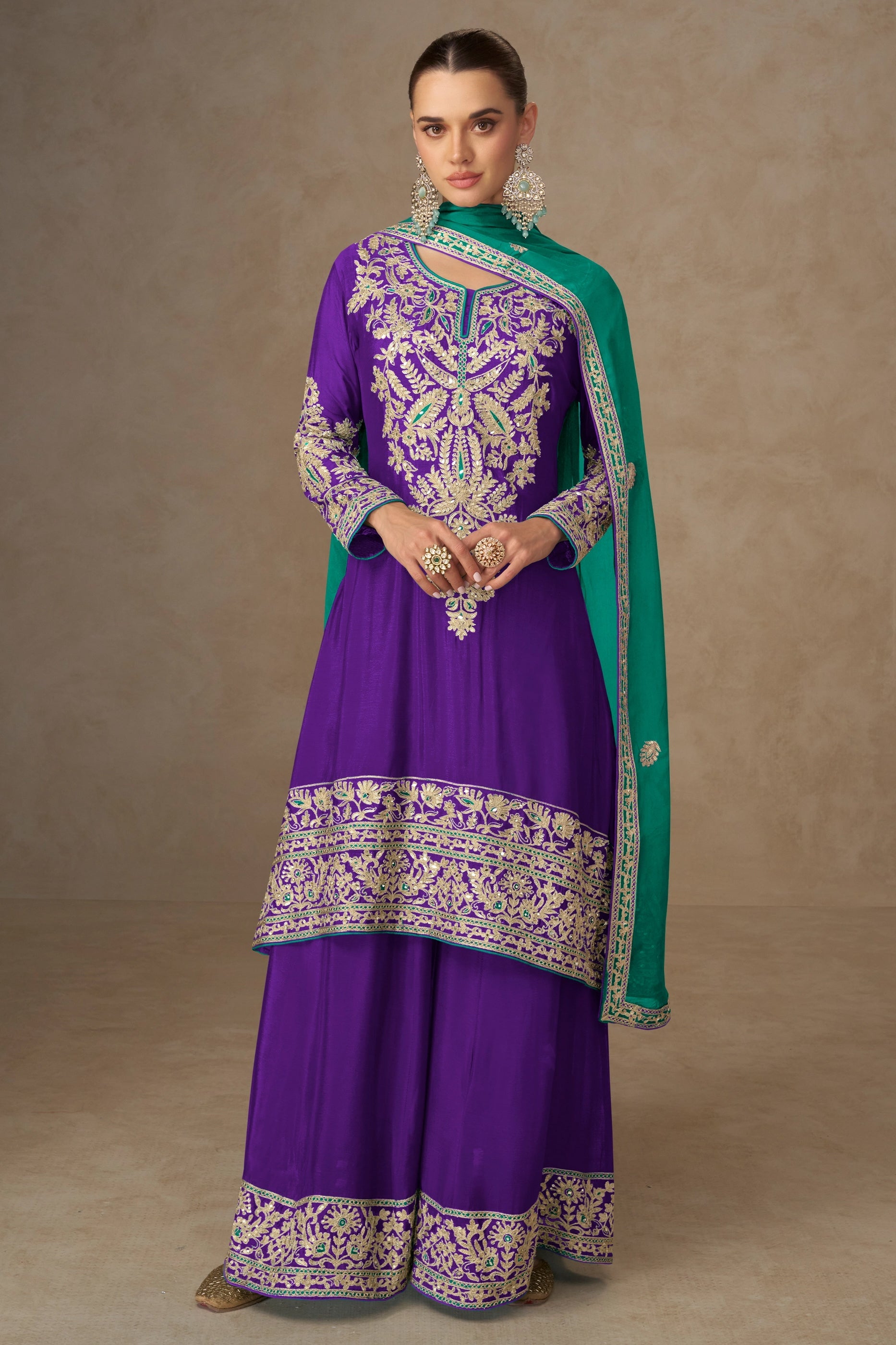 Purple Readymade Embroidered Chinon Suit-SAR10668_1_SareeButa.com
