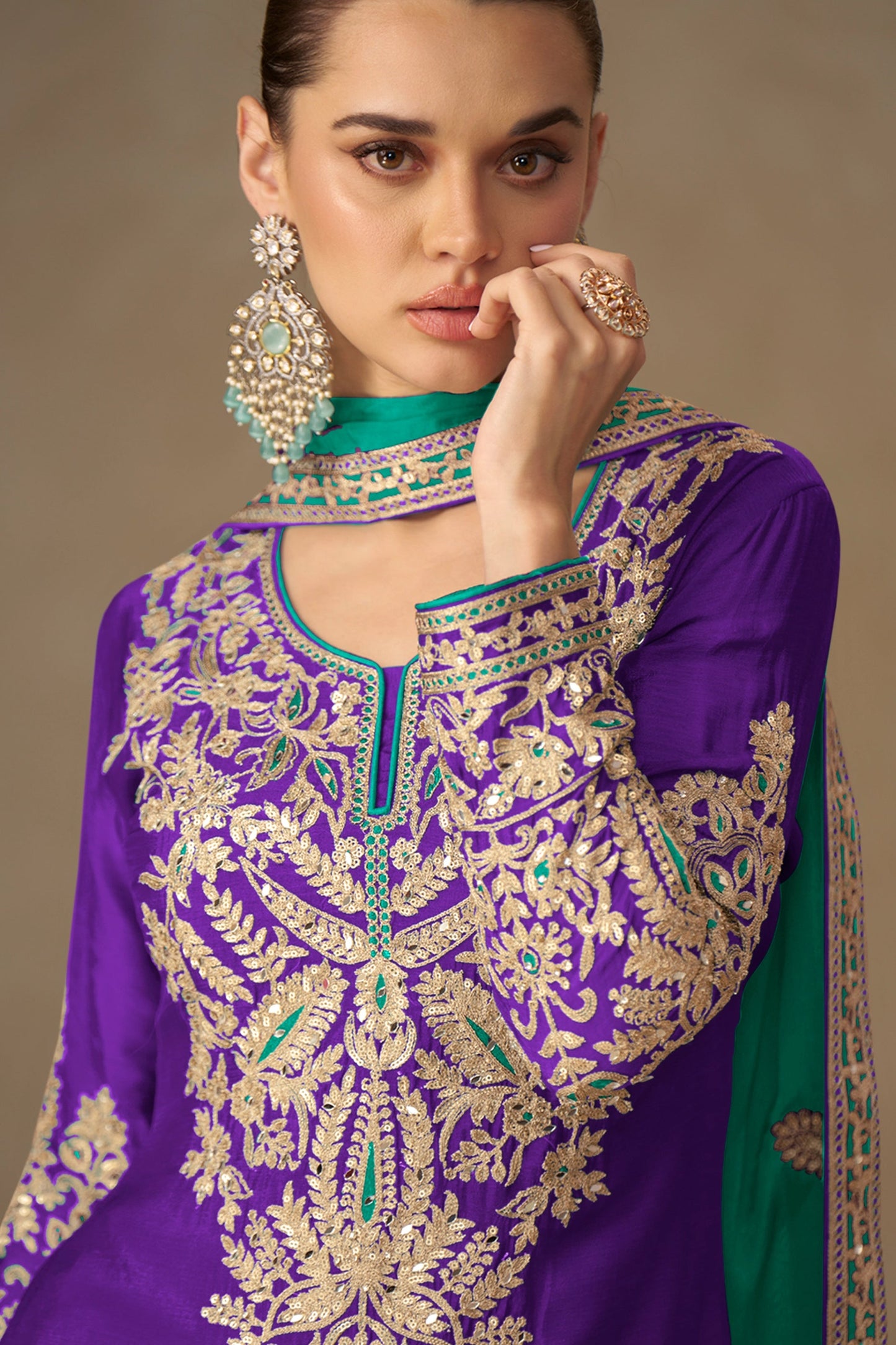 Purple Readymade Embroidered Chinon Suit-SAR10668_2_SareeButa.com