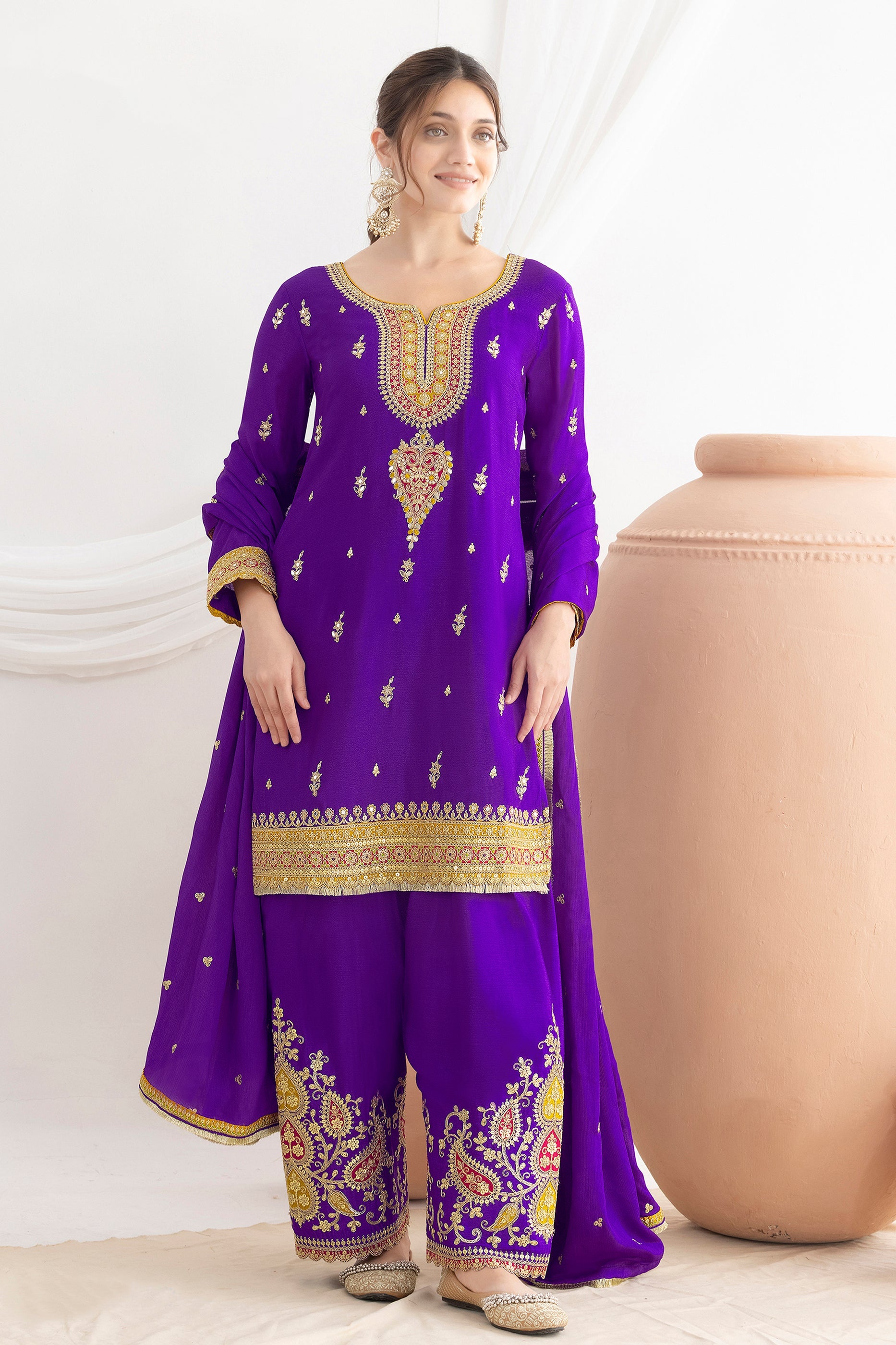 Purple Readymade Embroidered Chinon Suit-SAR10786_1_SareeButa.com