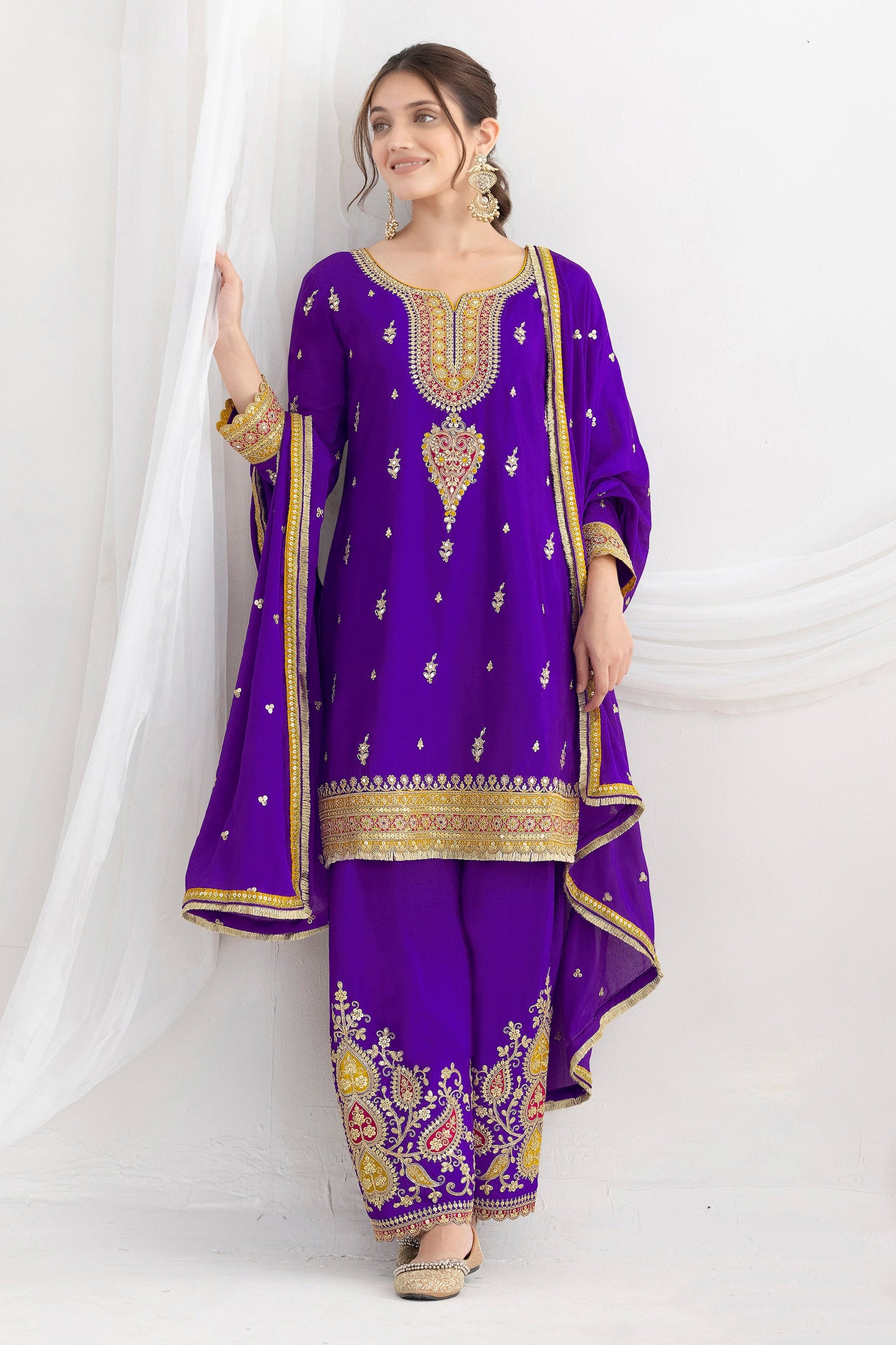 Purple Readymade Embroidered Chinon Suit-SAR10786_3_SareeButa.com