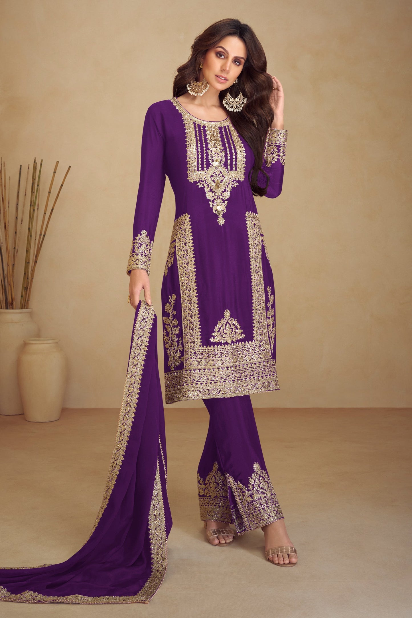 Purple Readymade Embroidered Chinon Suit-SAR10805_1_SareeButa.com