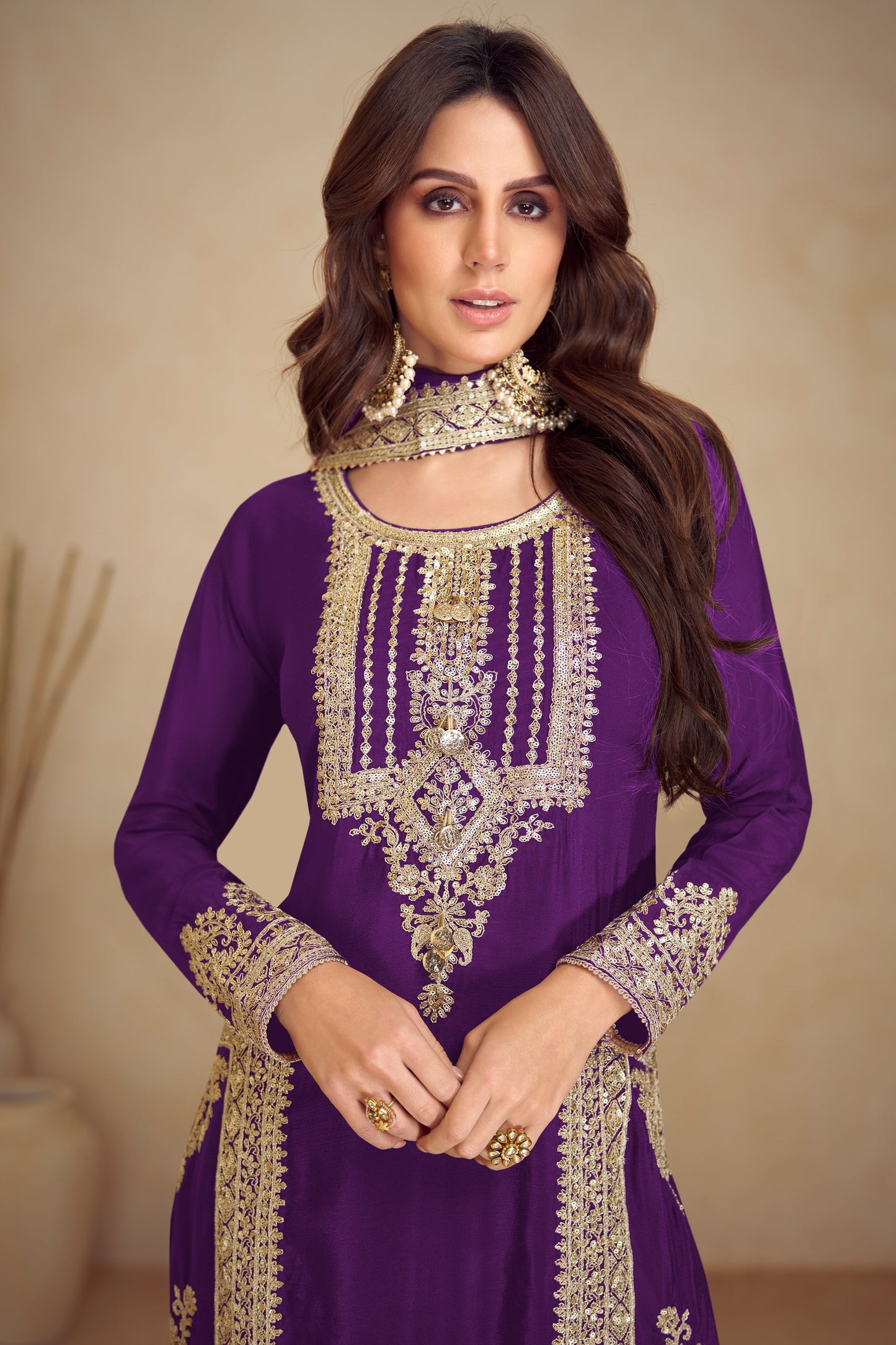 Purple Readymade Embroidered Chinon Suit-SAR10805_2_SareeButa.com
