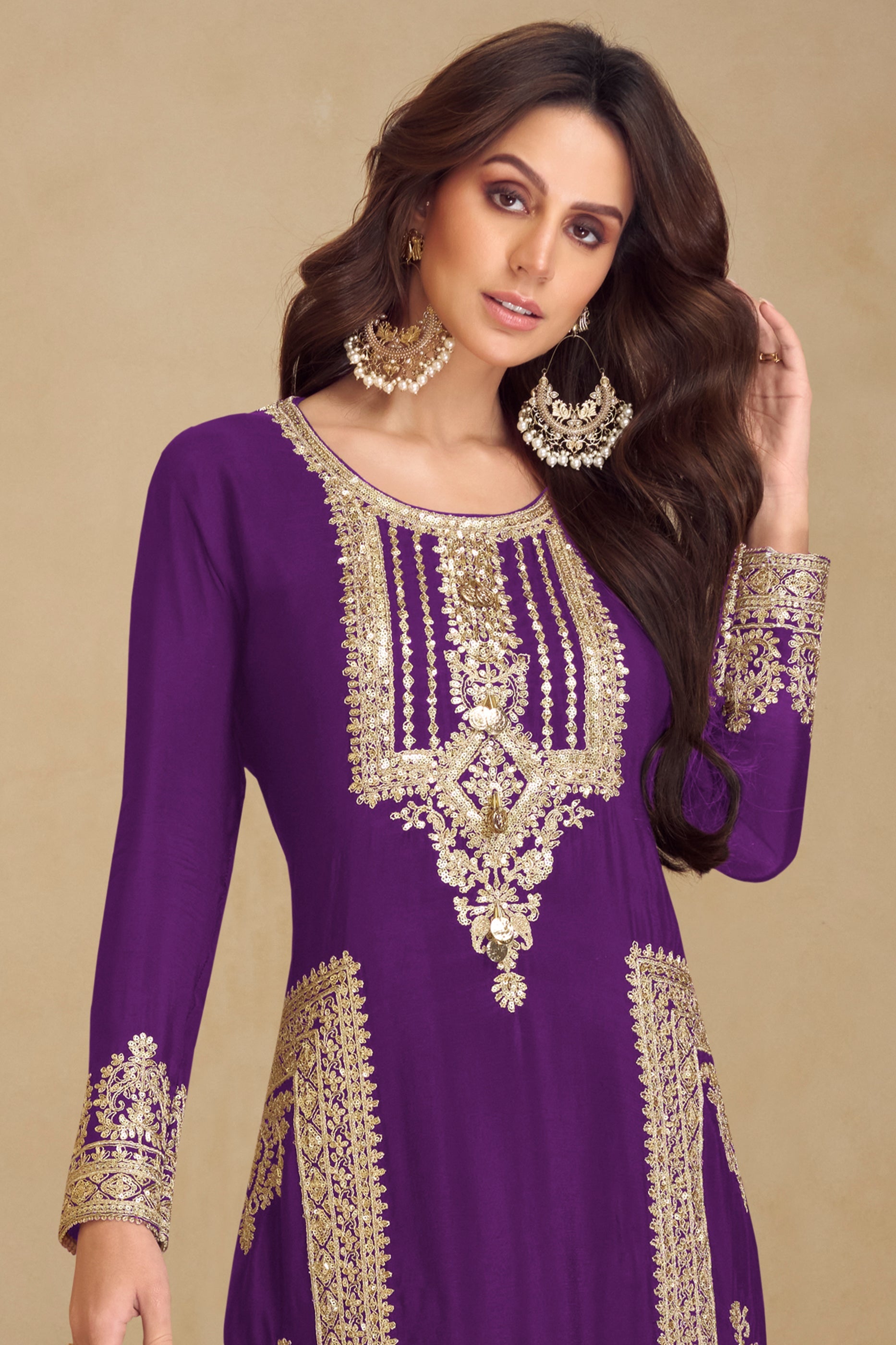 Purple Readymade Embroidered Chinon Suit-SAR10805_3_SareeButa.com