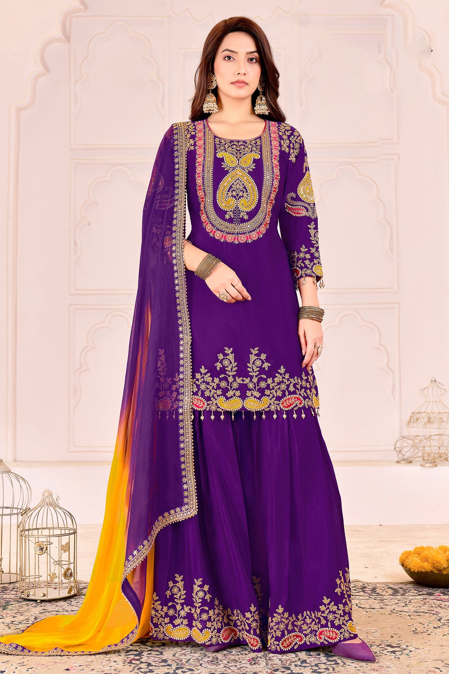 Purple Readymade Embroidered Chinon Suit-SAR11102_1_SareeButa.com
