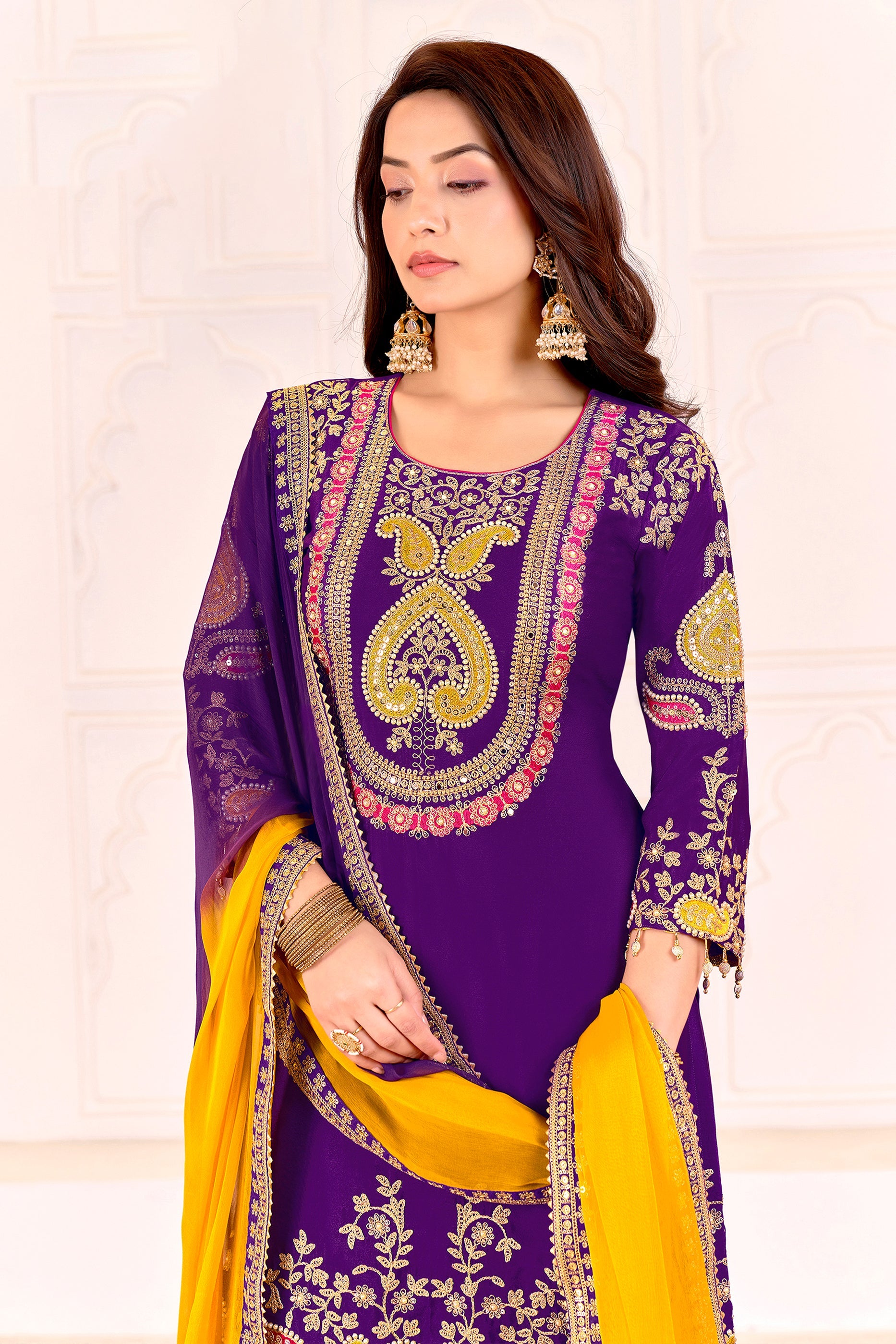 Purple Readymade Embroidered Chinon Suit-SAR11102_2_SareeButa.com