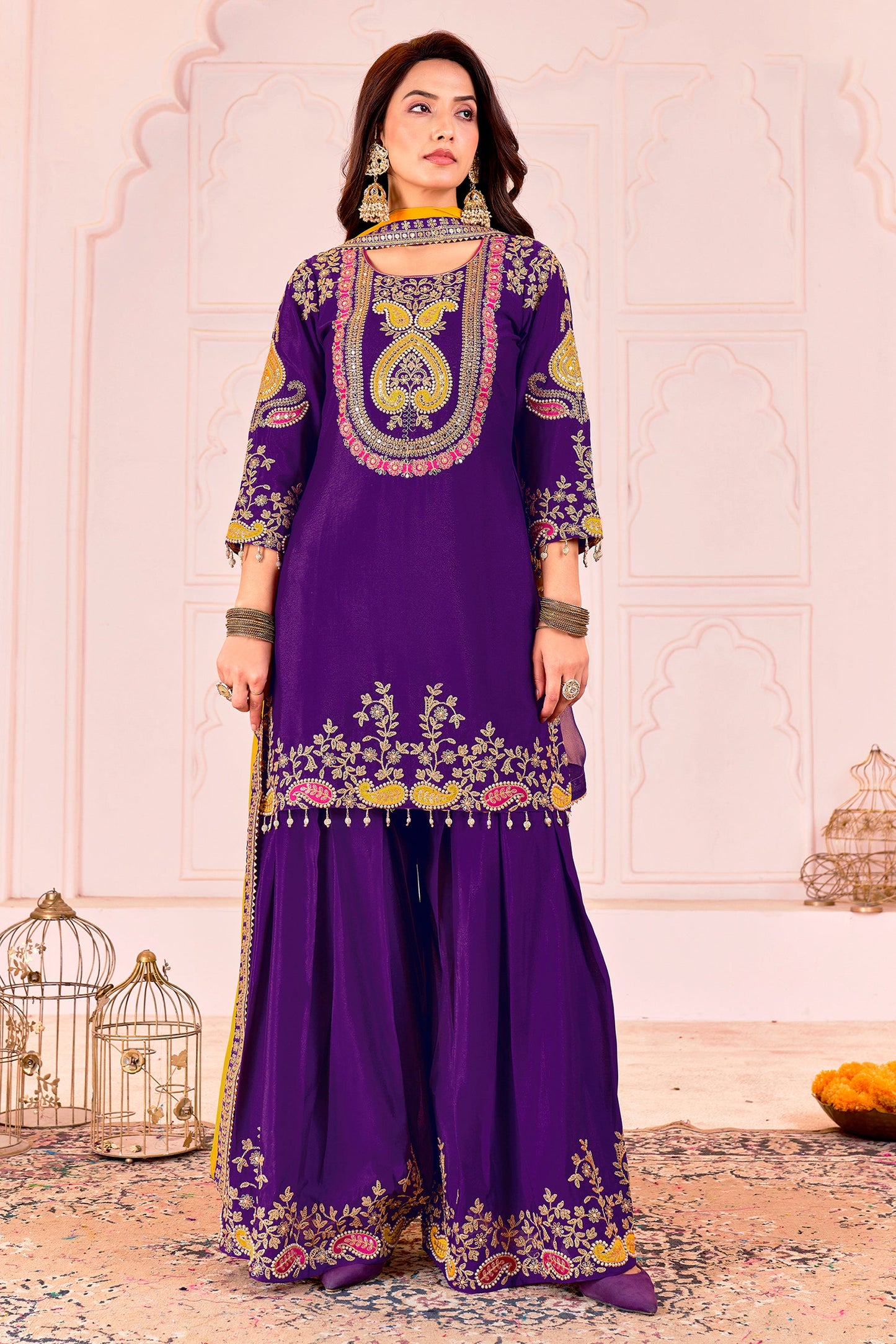 Purple Readymade Embroidered Chinon Suit-SAR11102_3_SareeButa.com