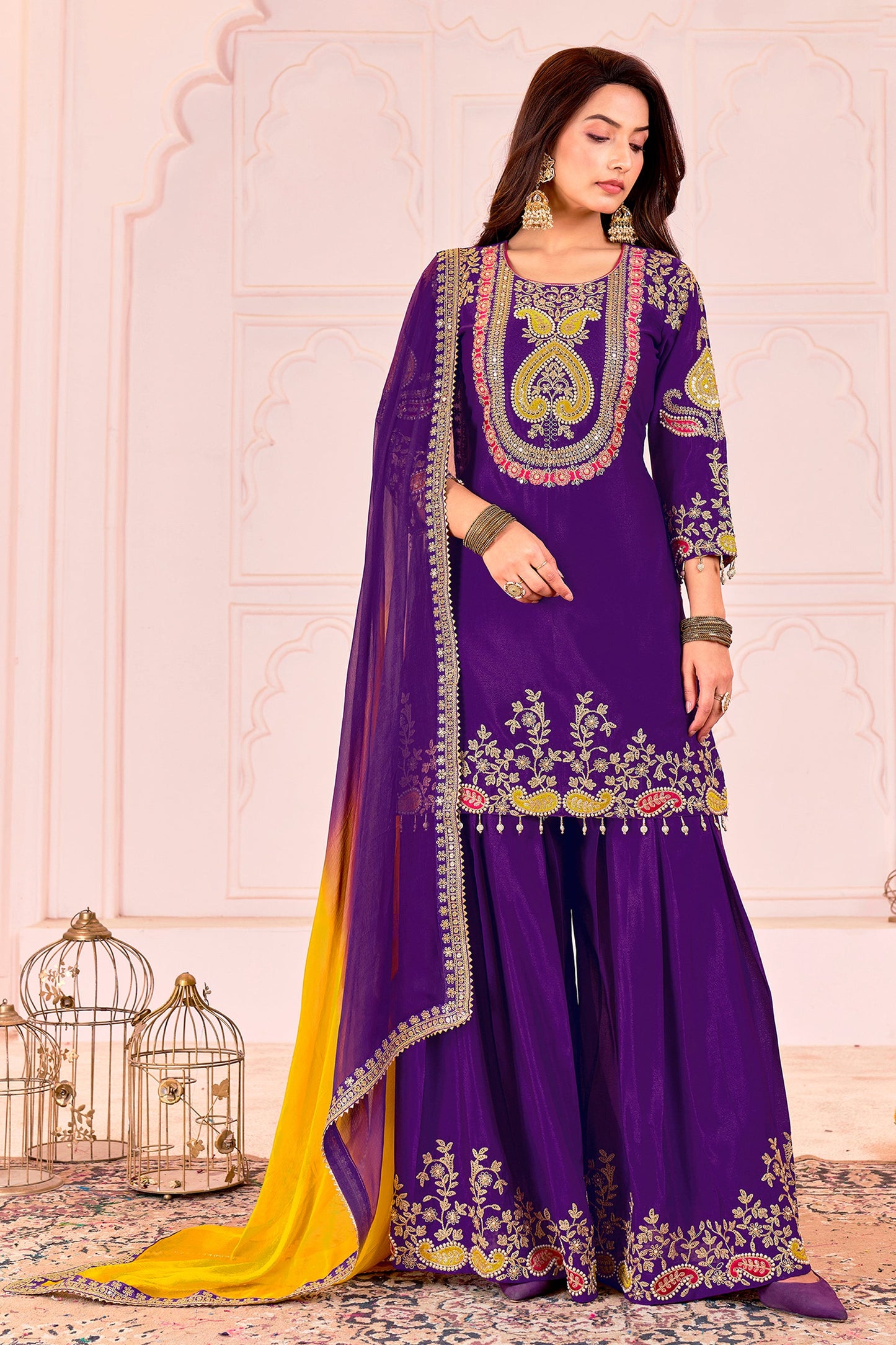 Purple Readymade Embroidered Chinon Suit-SAR11102_4_SareeButa.com
