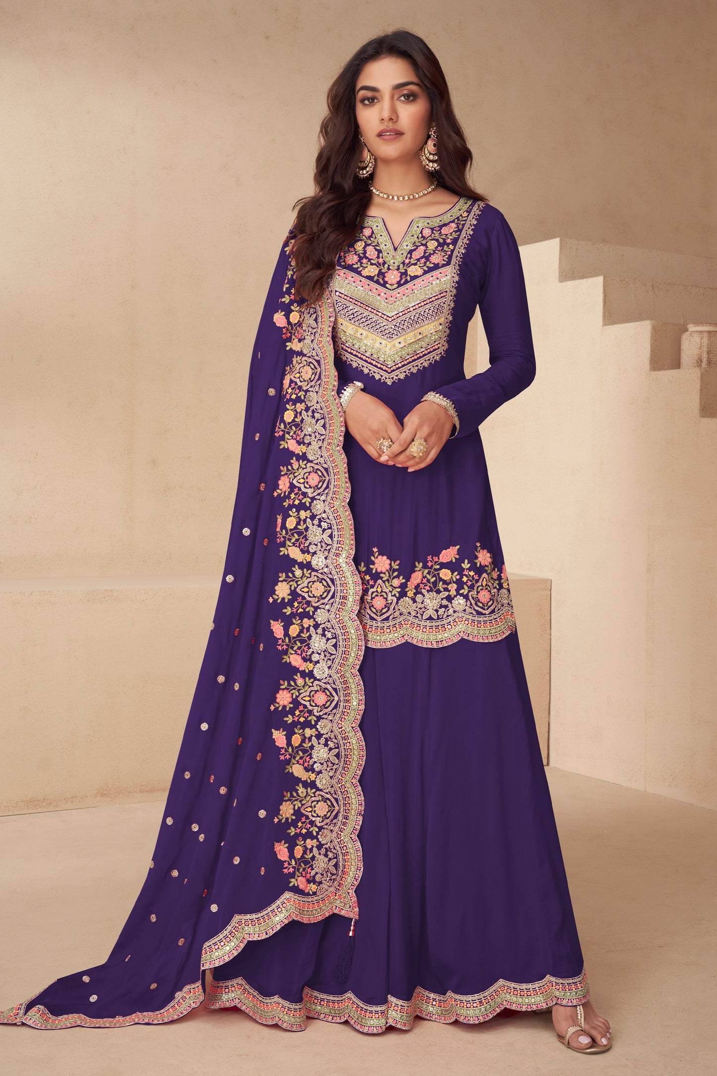 Purple Readymade Embroidered Chinon Suit-SAR12048_1_SareeButa.com