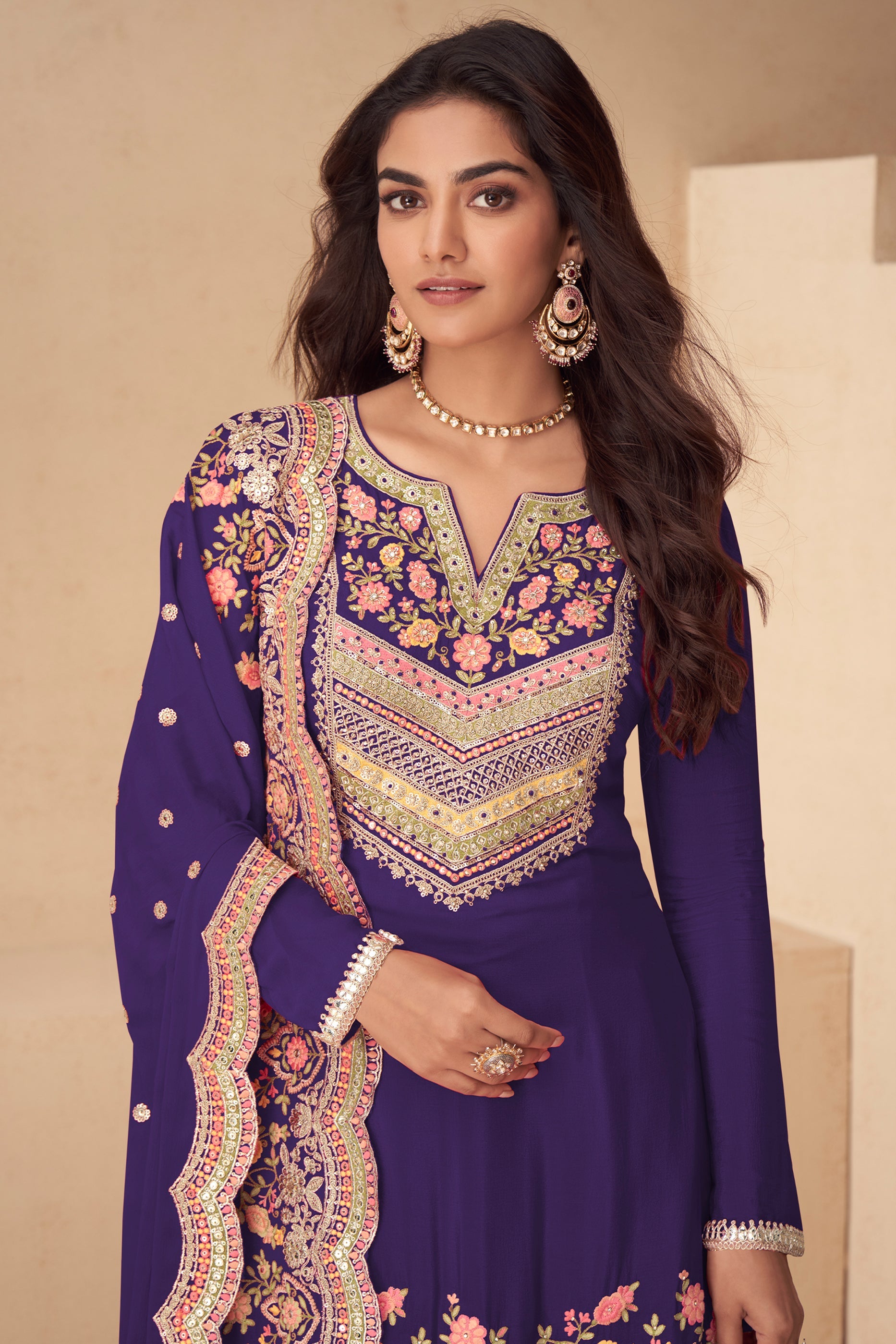 Purple Readymade Embroidered Chinon Suit-SAR12048_2_SareeButa.com