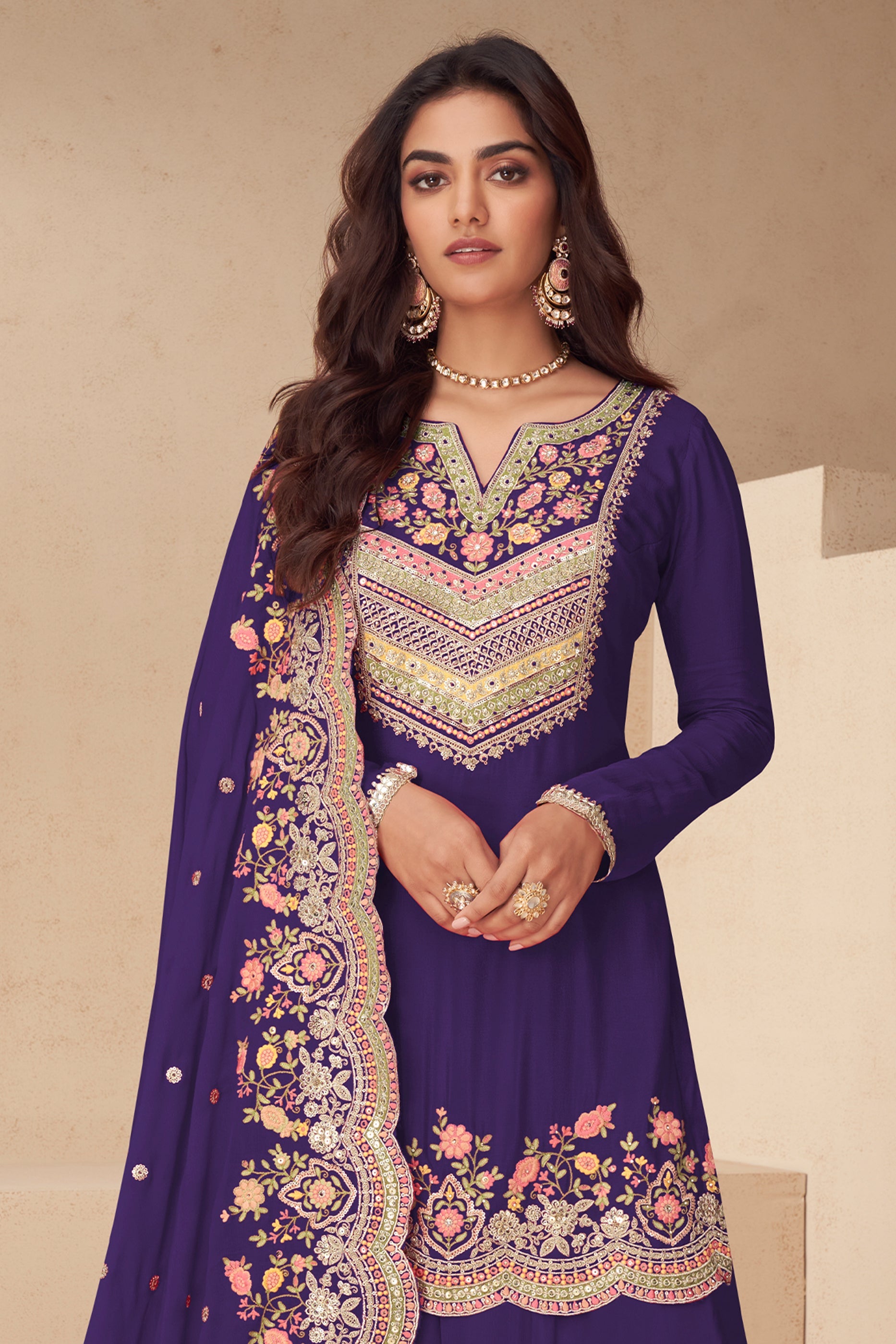 Purple Readymade Embroidered Chinon Suit-SAR12048_3_SareeButa.com
