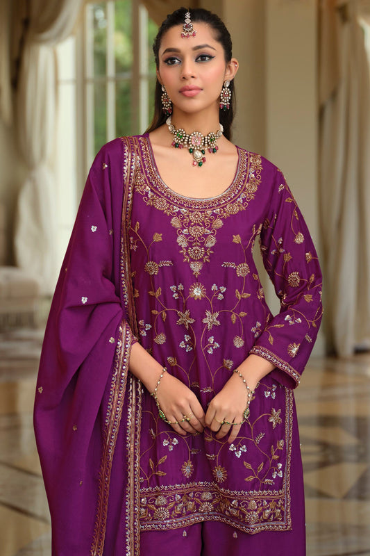 Purple Readymade Embroidered Chinon Suit-SAR12123_2_SareeButa.com