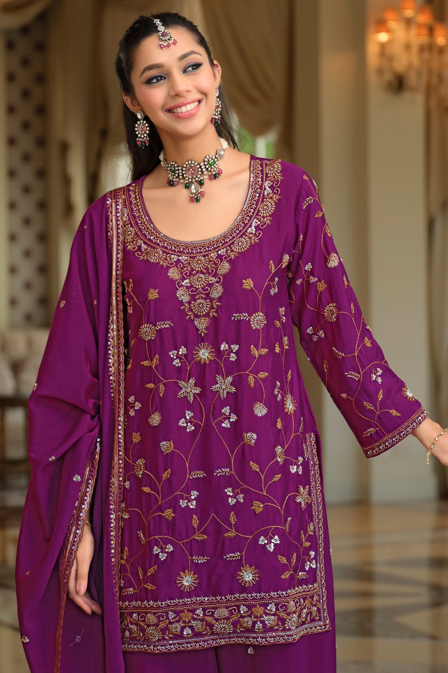 Purple Readymade Embroidered Chinon Suit-SAR12123_3_SareeButa.com