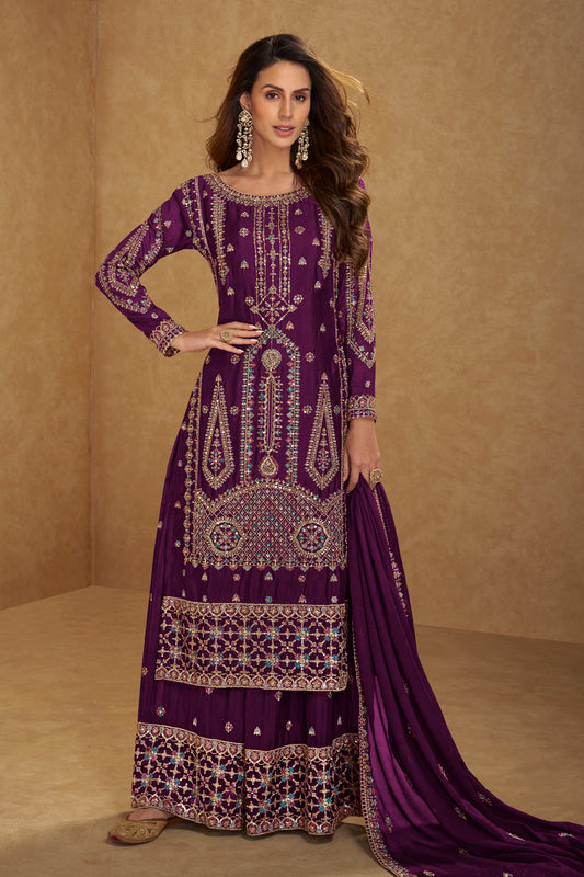 Purple Readymade Embroidered Chinon Suit-SAR12233_1_SareeButa.com